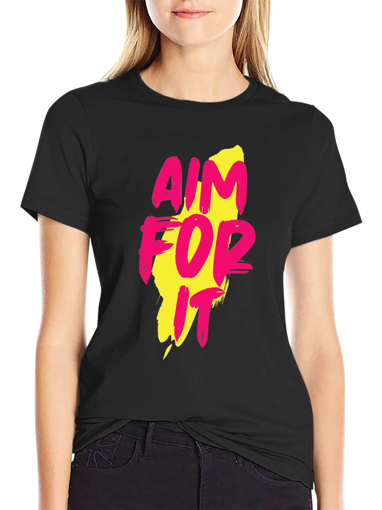 Aim For It Graphic Print Black T-Shirt