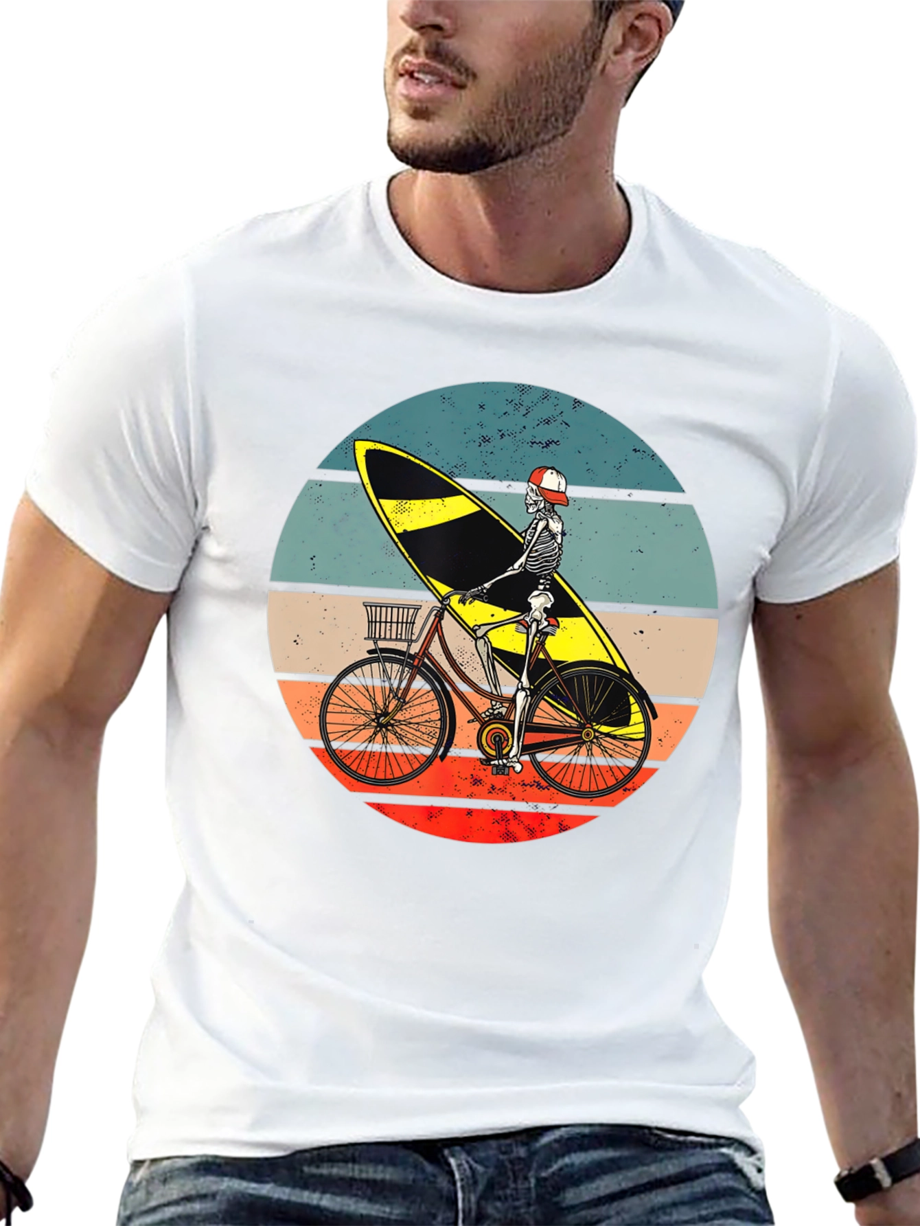 Skeleton Surfer Bike Graphic Tee
