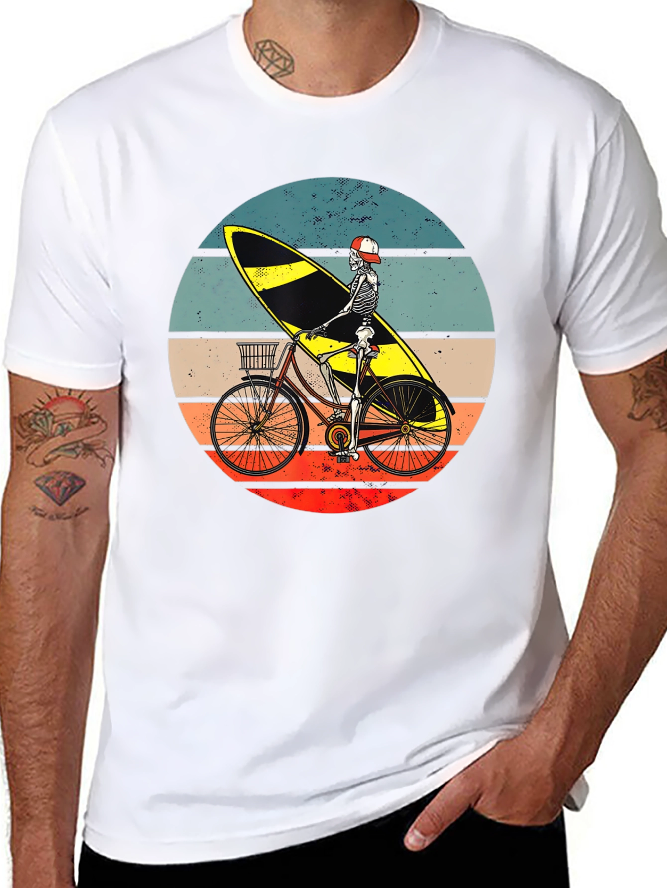 Skeleton Surfer Bike Graphic Tee