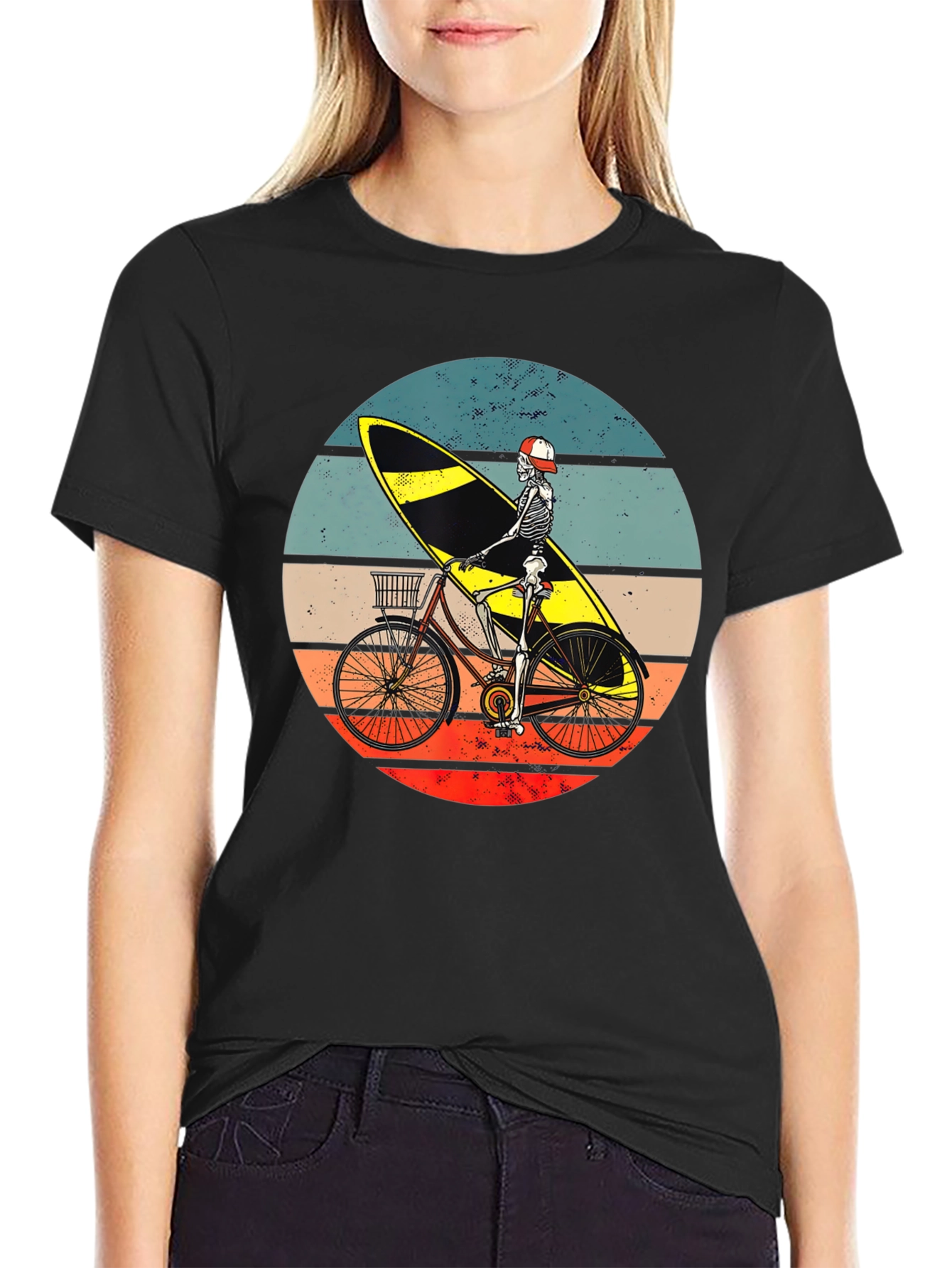 Skeleton Surfer Bike Graphic Tee