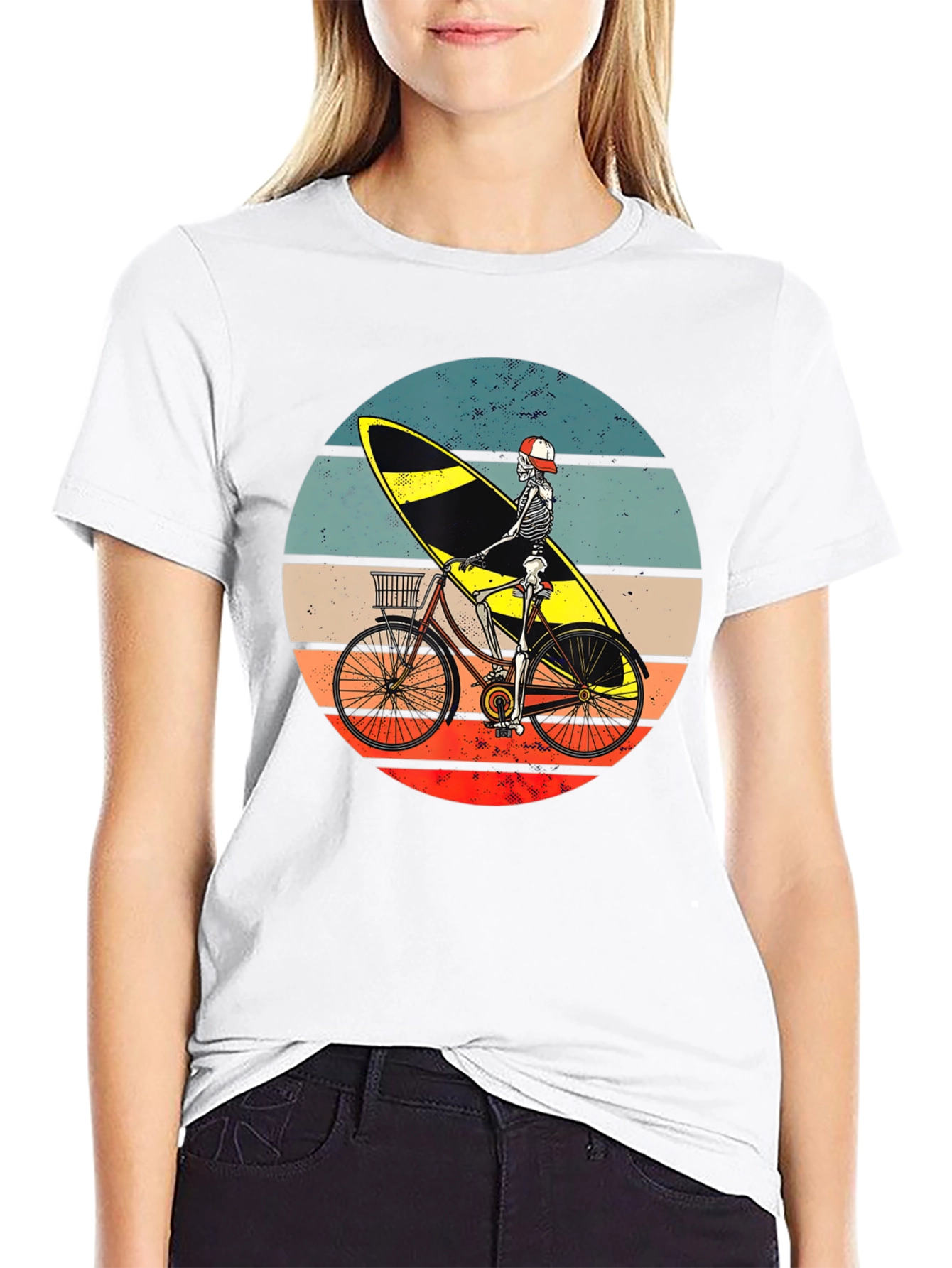 Skeleton Surfer Bike Graphic Tee