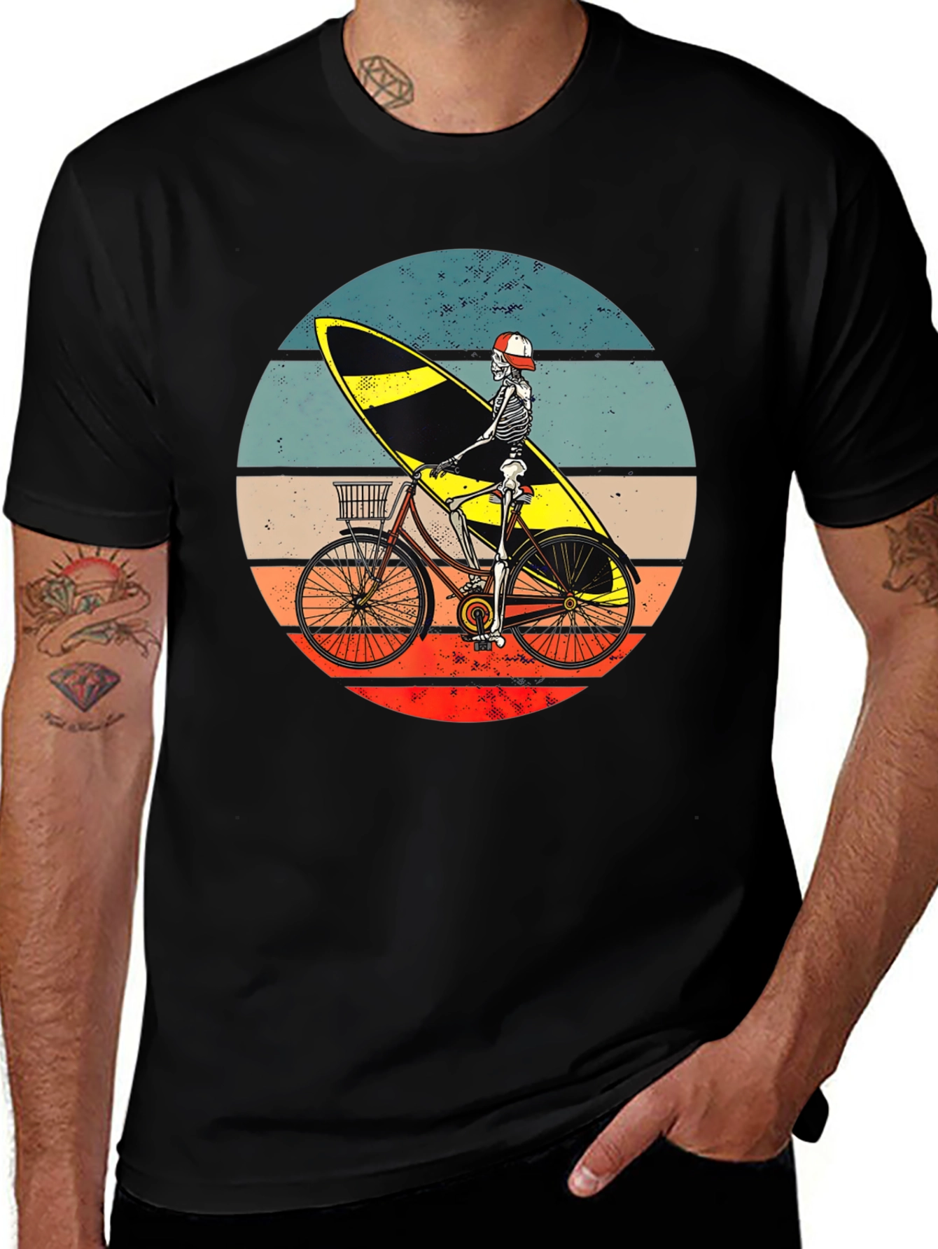 Skeleton Surfer Bike Graphic Tee