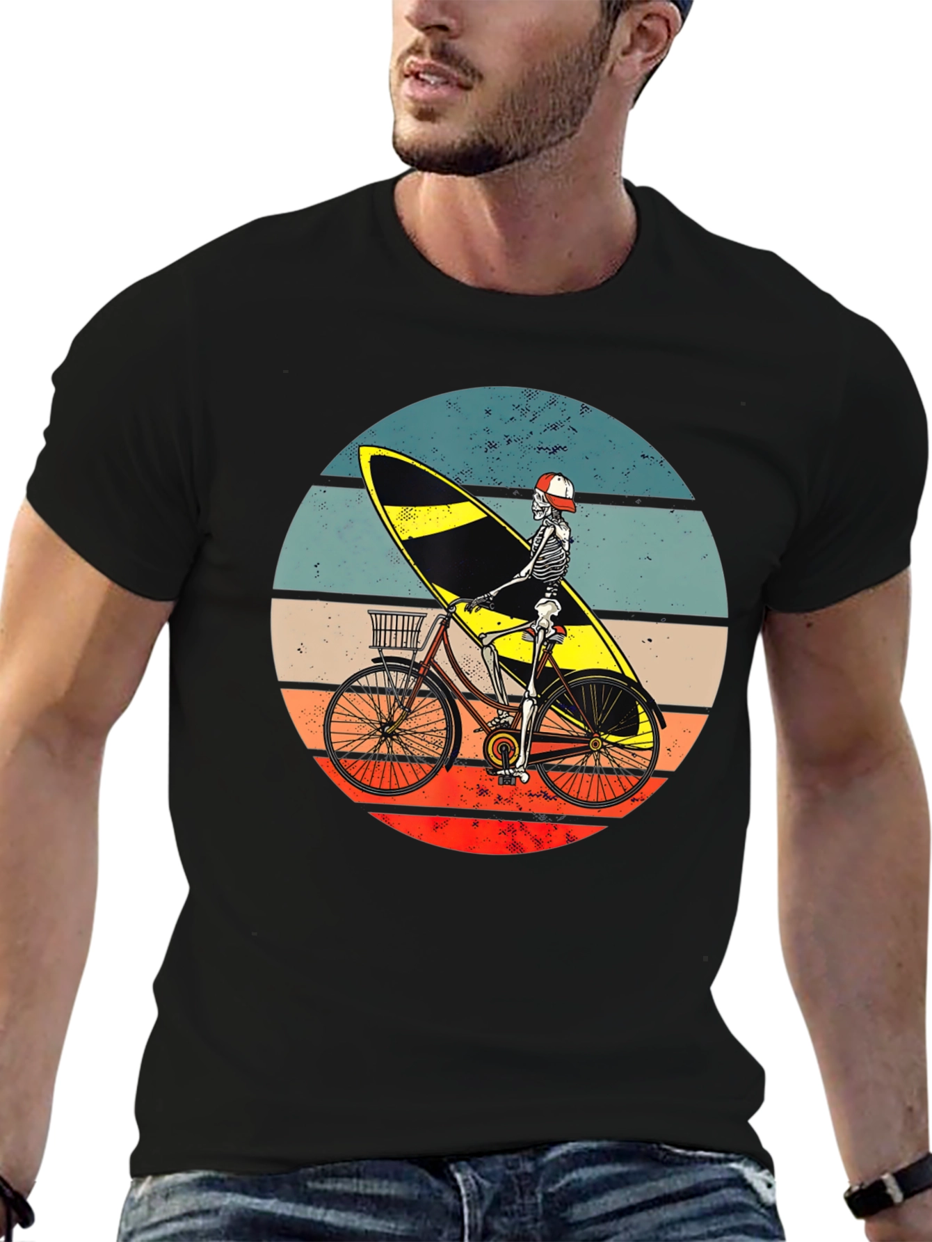 Skeleton Surfer Bike Graphic Tee