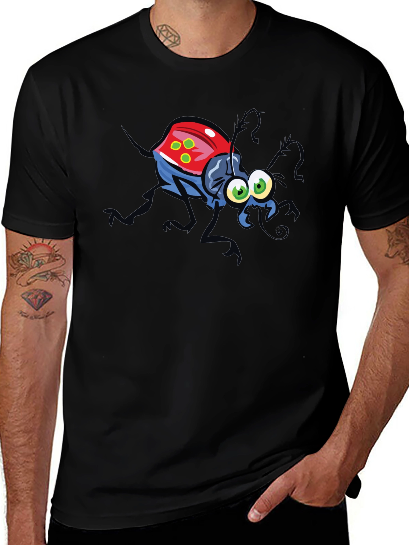 Cartoon Bug Graphic Tee - Fun Black T-Shirt