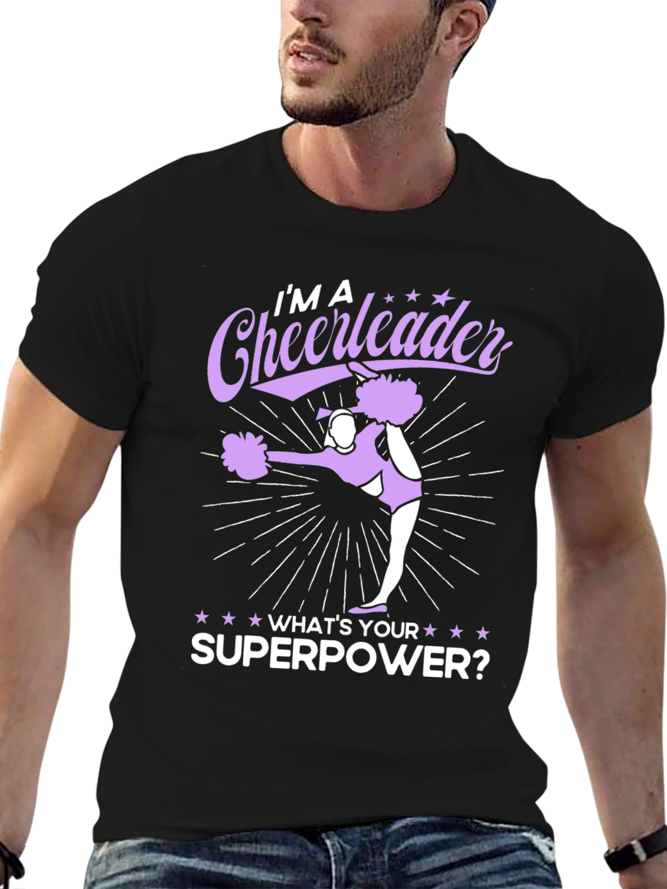Cheerleader Superpower Black Graphic Tee