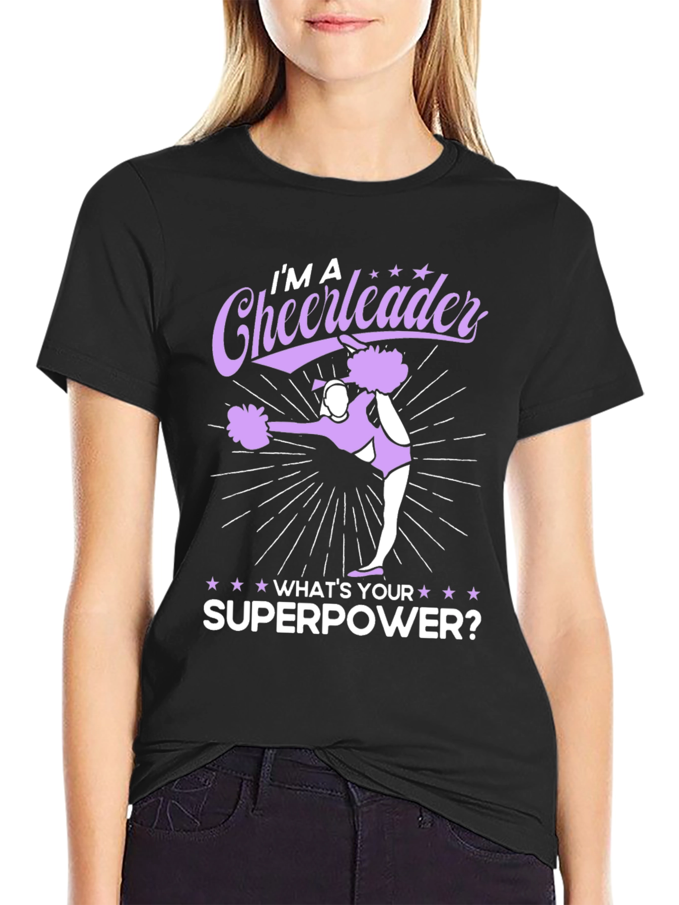 Cheerleader Superpower Black Graphic Tee
