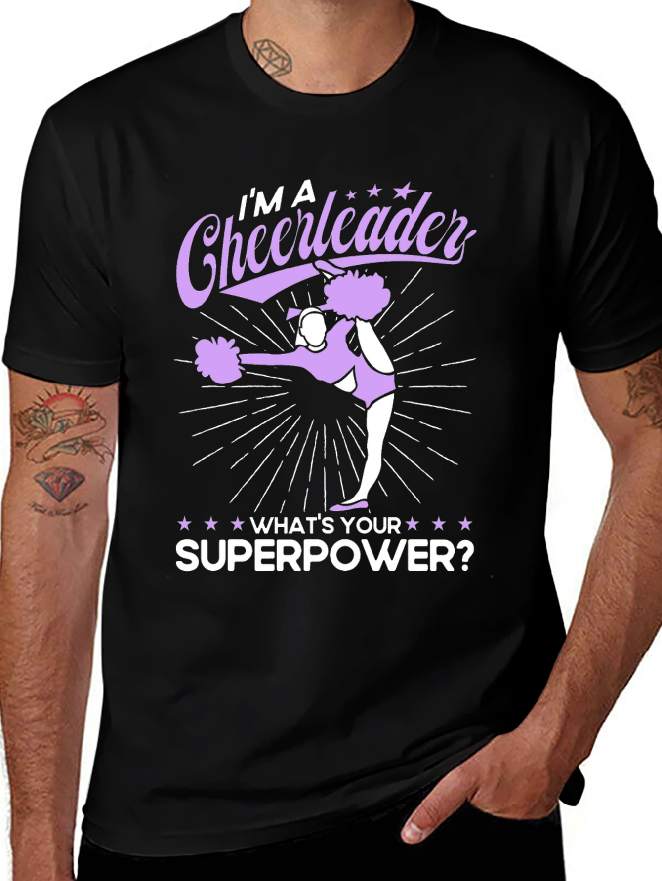 Cheerleader Superpower Black Graphic Tee