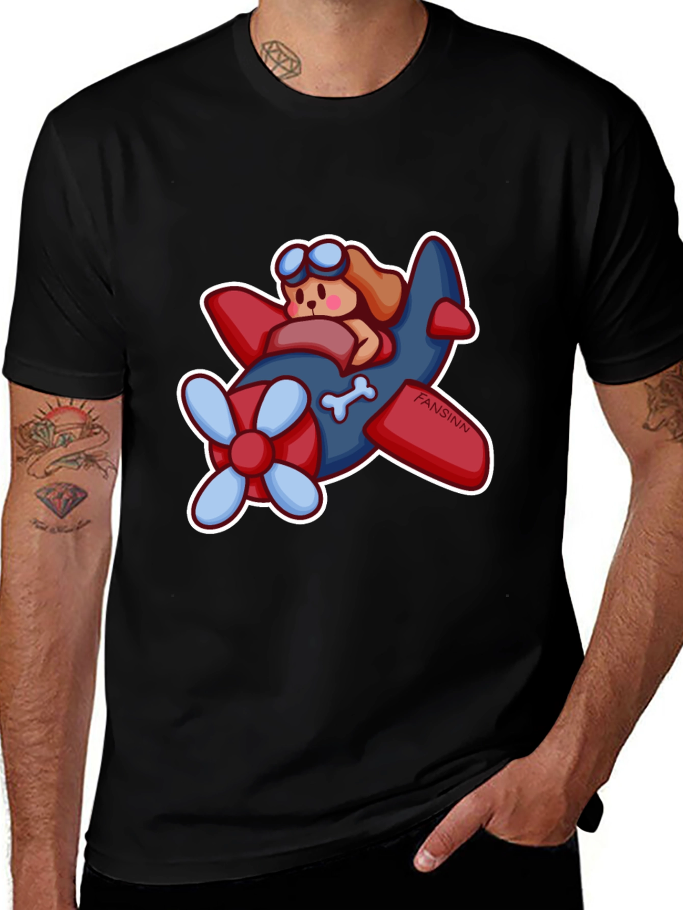 Cartoon Dog Airplane Graphic Tee