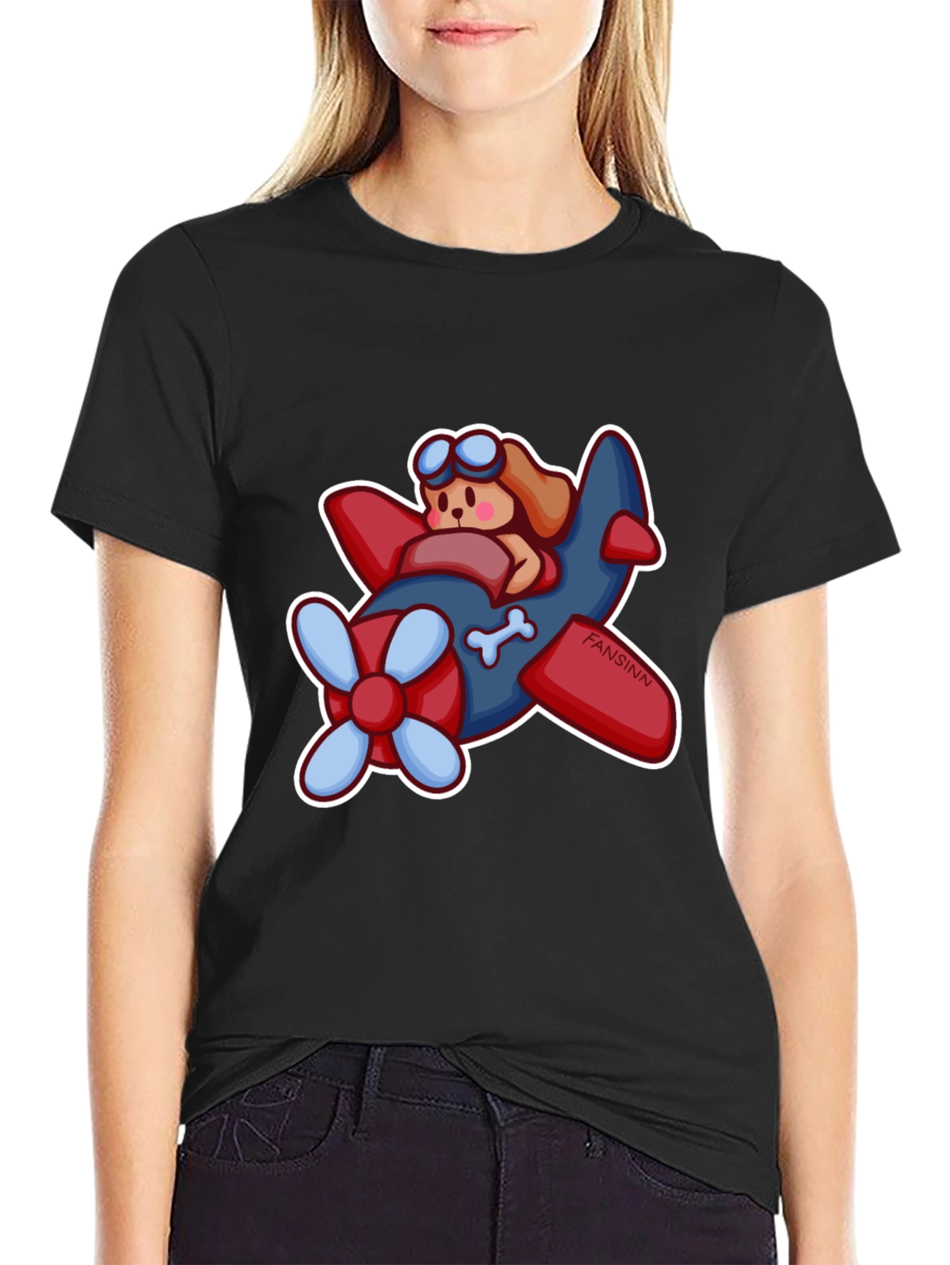 Cartoon Dog Airplane Graphic Tee