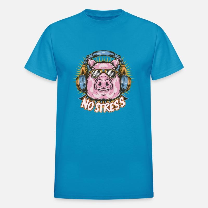 Funny Pig with Headphones Funny Saying NO STRESS