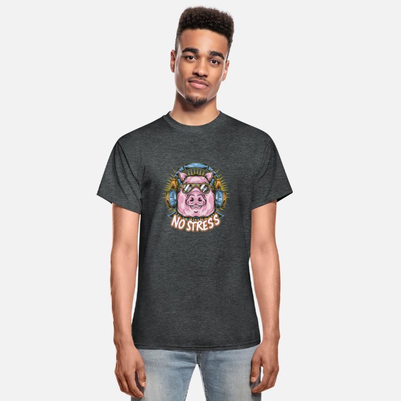 Funny Pig with Headphones Funny Saying NO STRESS