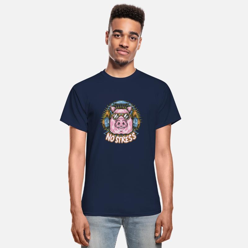 Funny Pig with Headphones Funny Saying NO STRESS