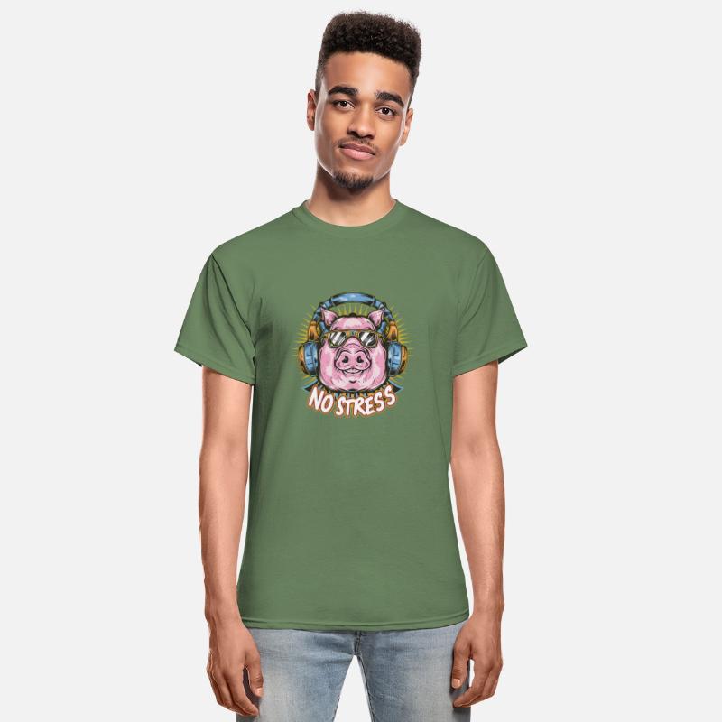 Funny Pig with Headphones Funny Saying NO STRESS