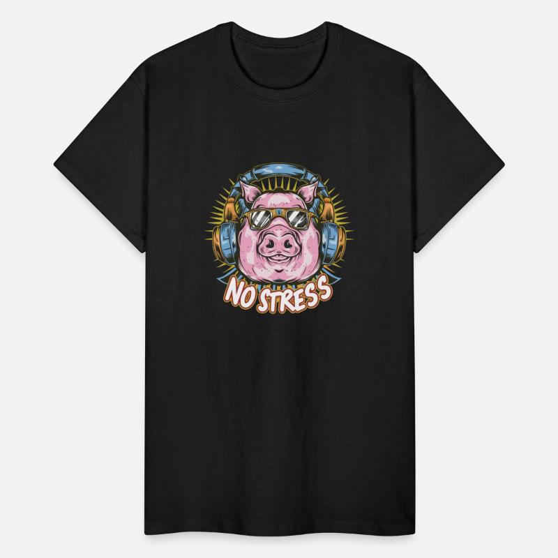 Funny Pig with Headphones Funny Saying NO STRESS