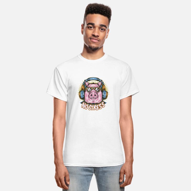 Funny Pig with Headphones Funny Saying NO STRESS