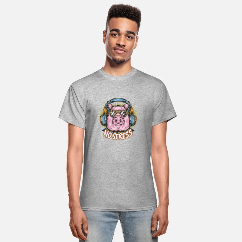 Funny Pig with Headphones Funny Saying NO STRESS