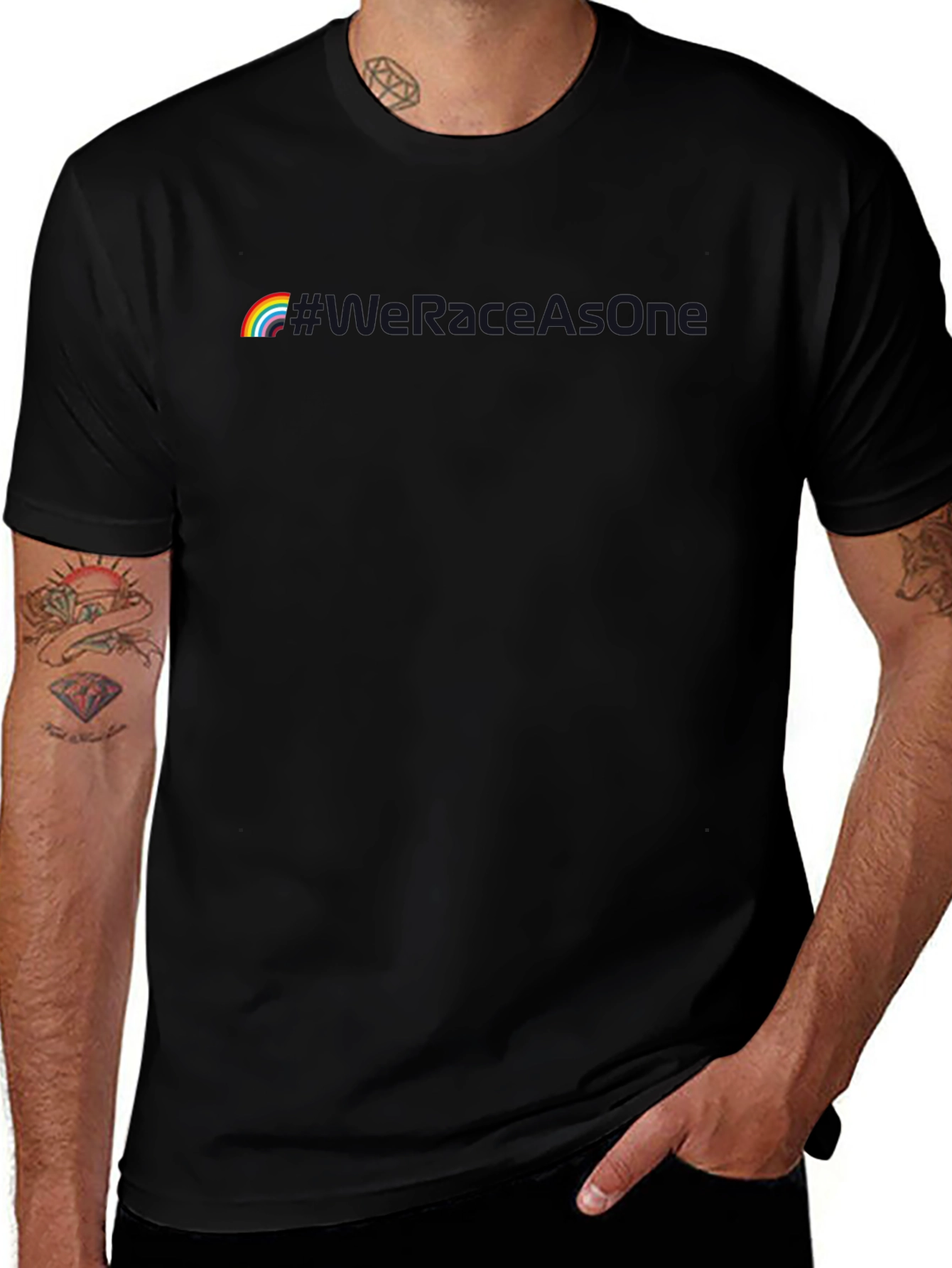 Rainbow Microsoft is One Black T-Shirt