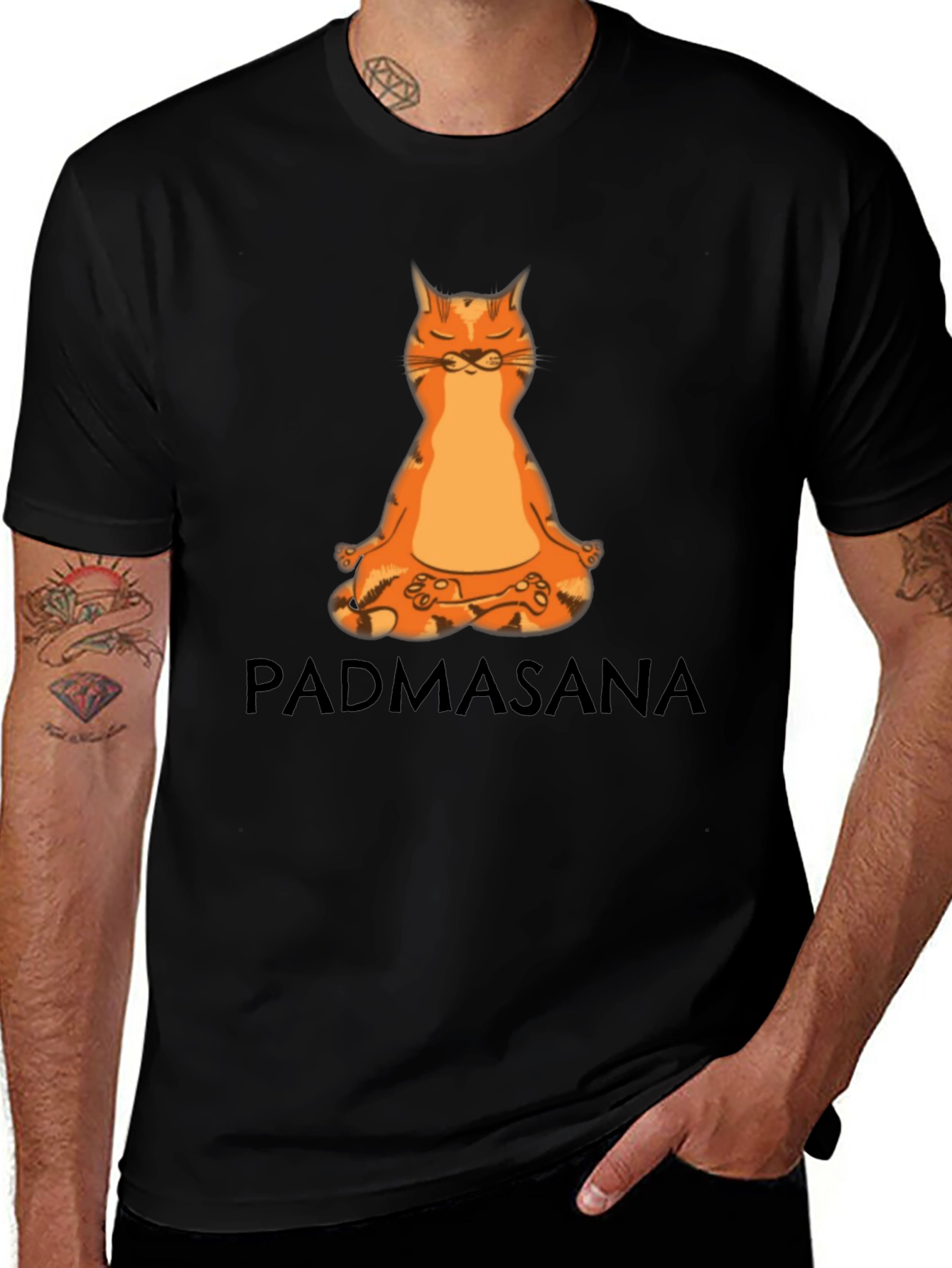 Padmasana Cat Meditation Black T-Shirt