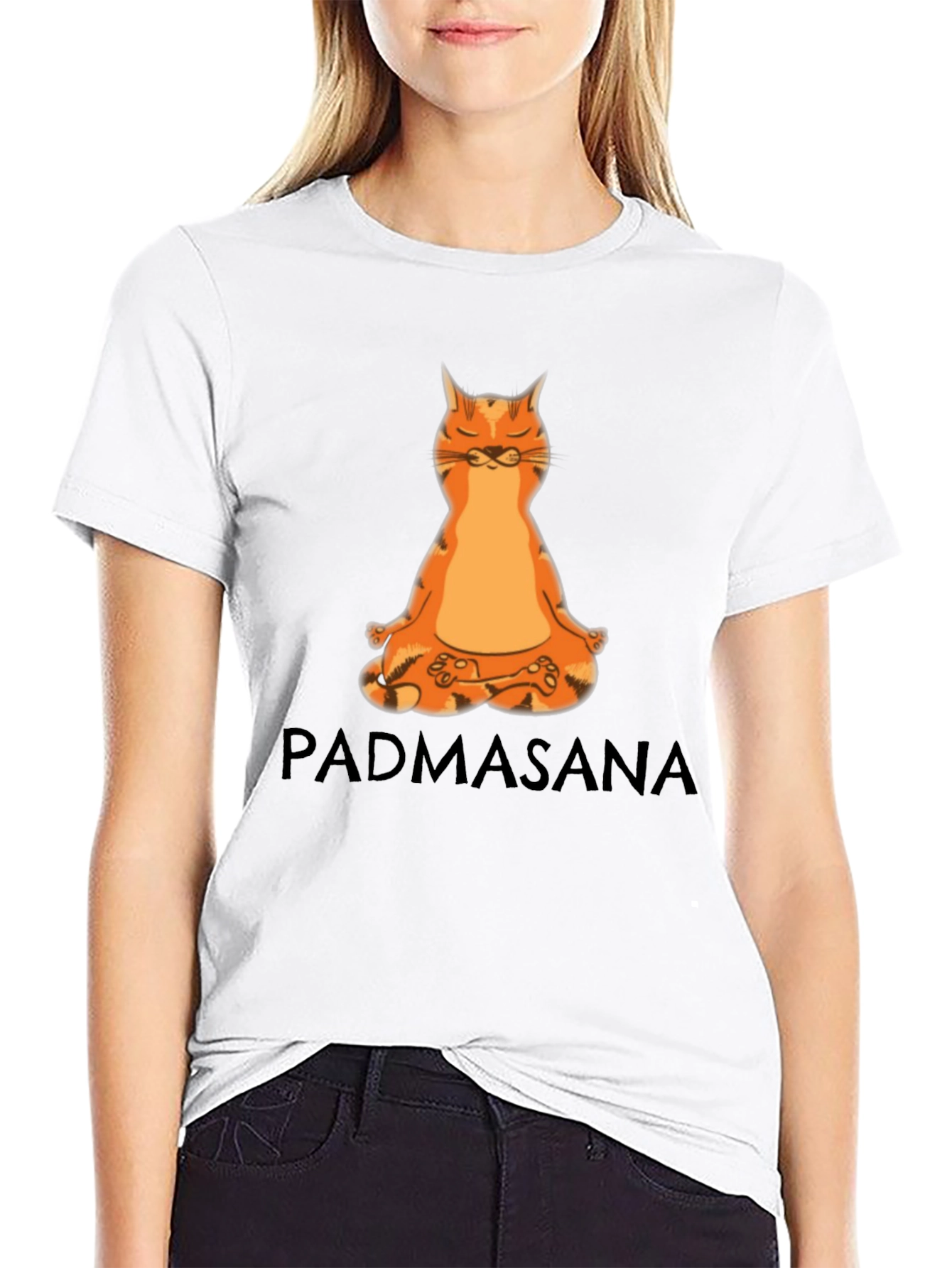 Padmasana Cat Meditation Black T-Shirt