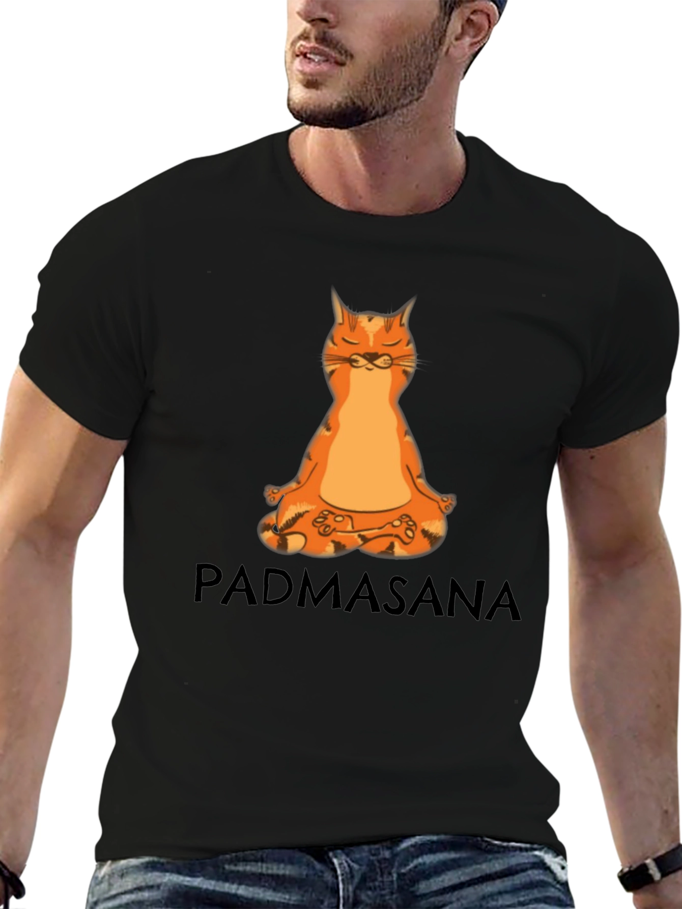 Padmasana Cat Meditation Black T-Shirt