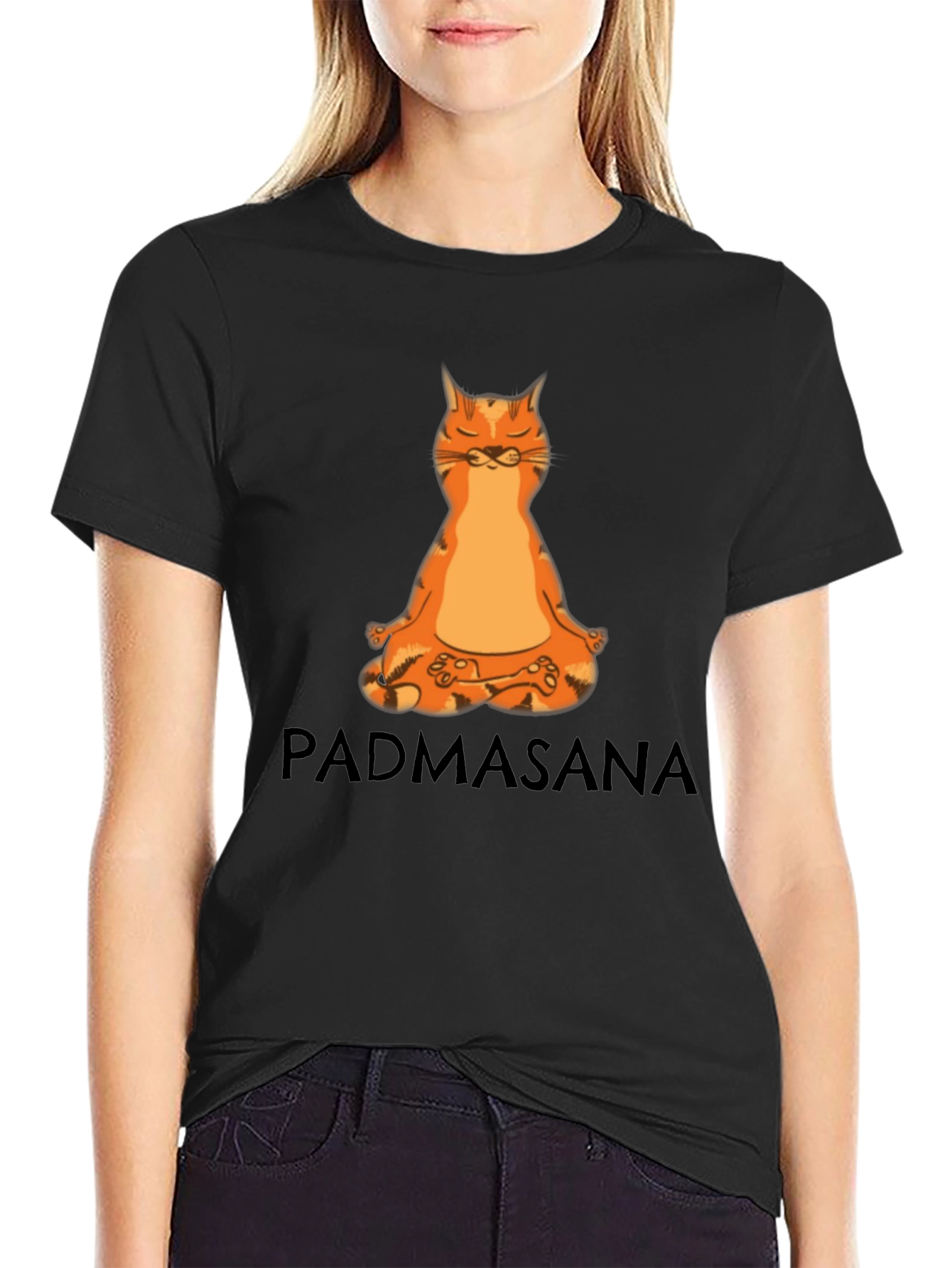 Padmasana Cat Meditation Black T-Shirt