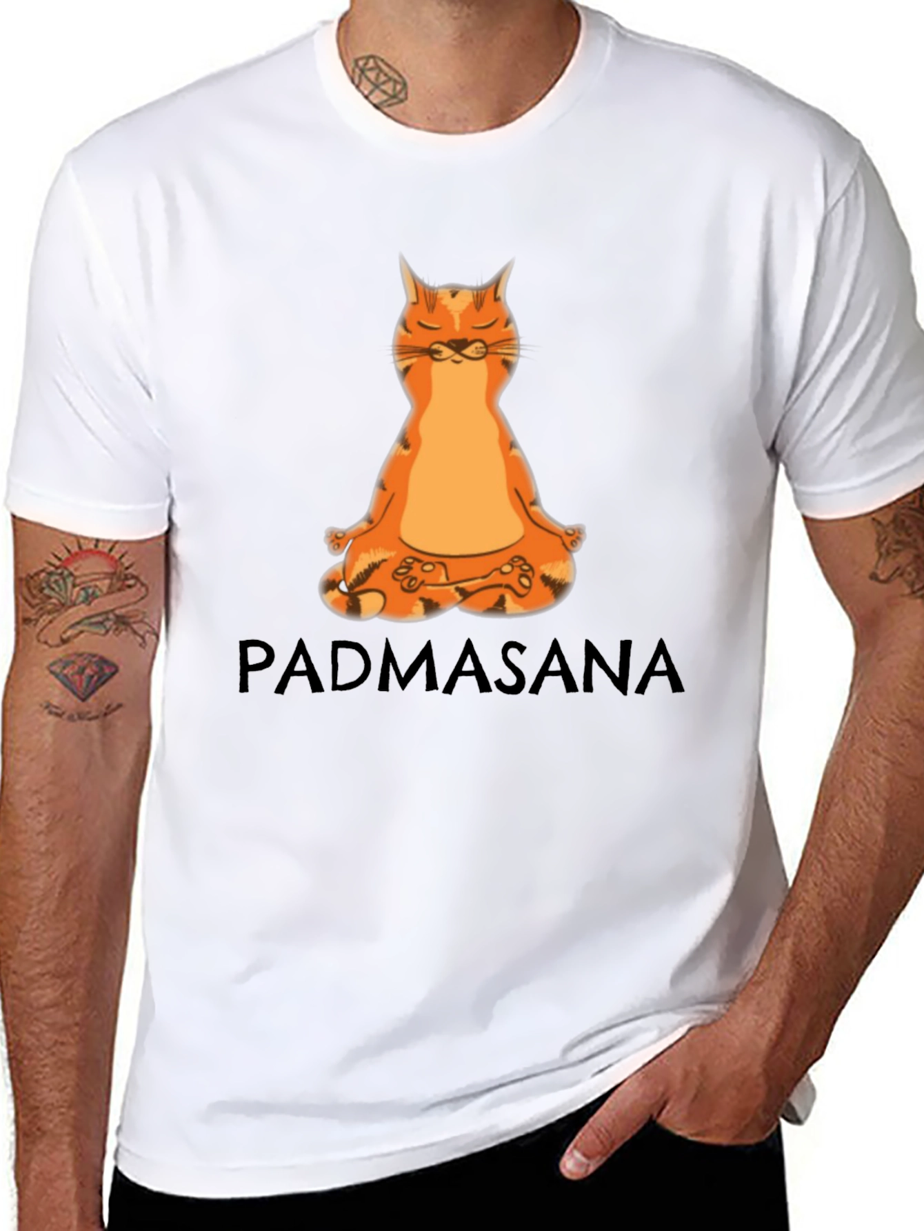 Padmasana Cat Meditation Black T-Shirt