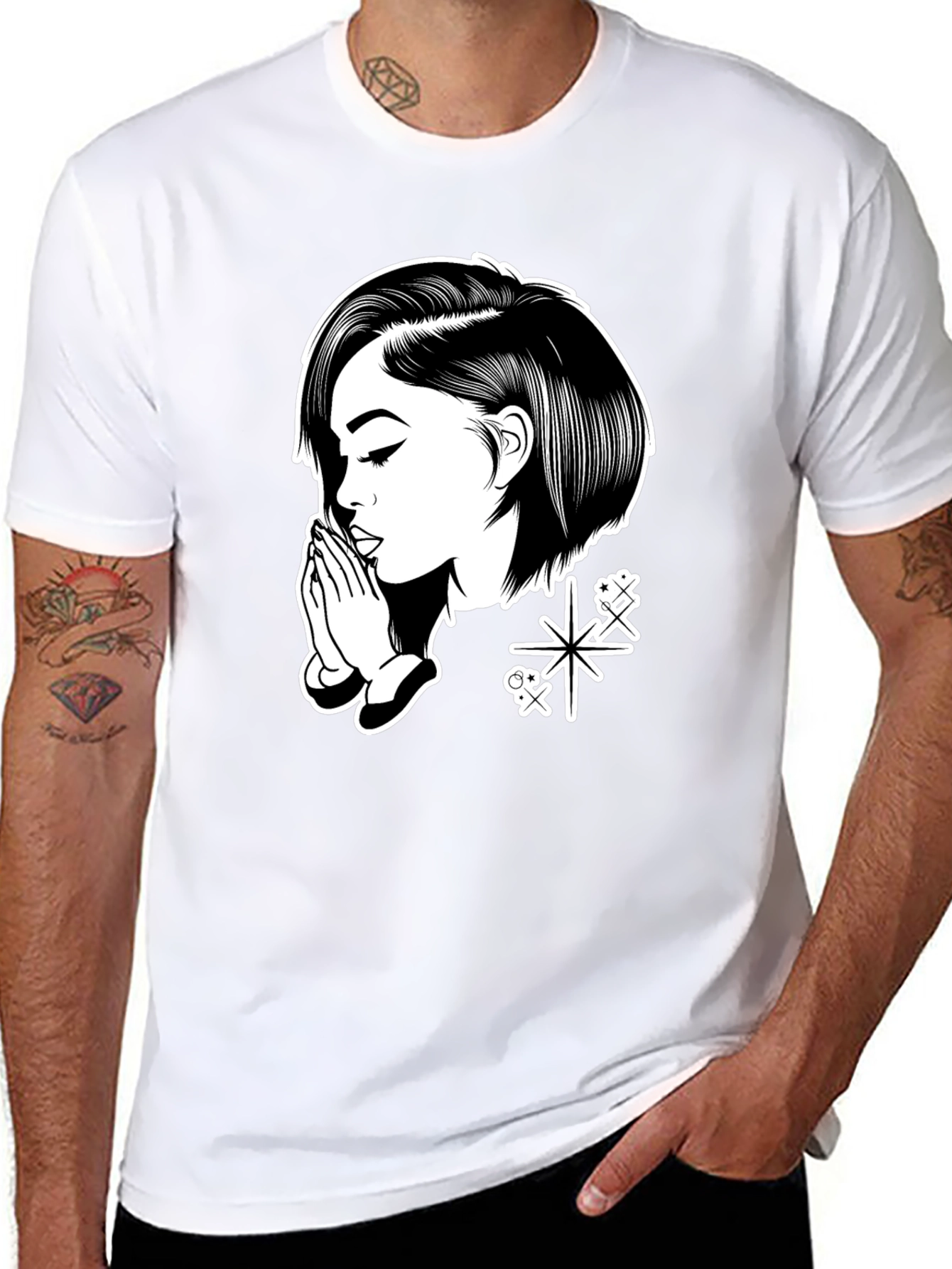 Praying Girl Graphic Black T-Shirt
