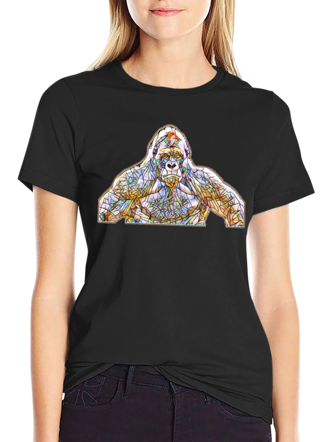 Stained Glass Gorilla Graphic T-Shirt - Black