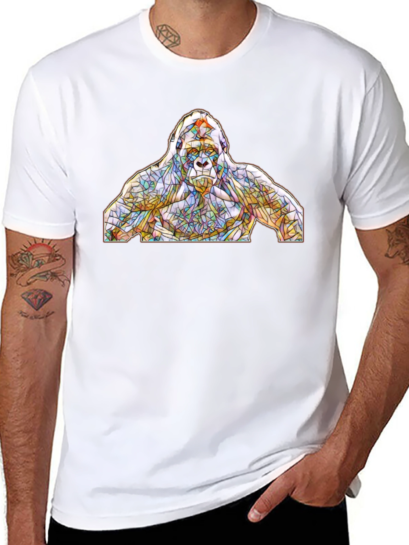 Stained Glass Gorilla Graphic T-Shirt - Black