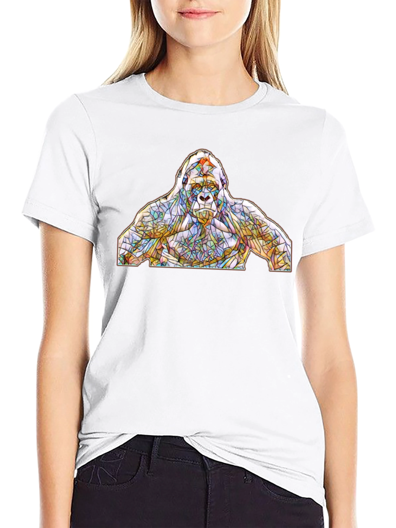 Stained Glass Gorilla Graphic T-Shirt - Black