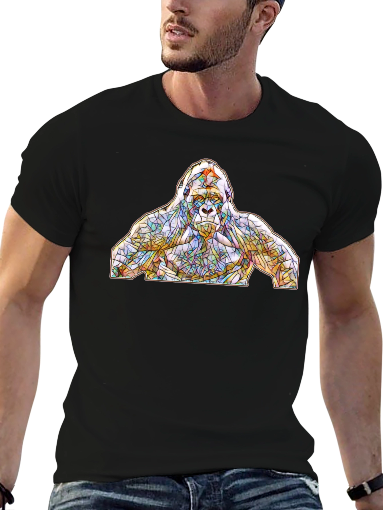Stained Glass Gorilla Graphic T-Shirt - Black