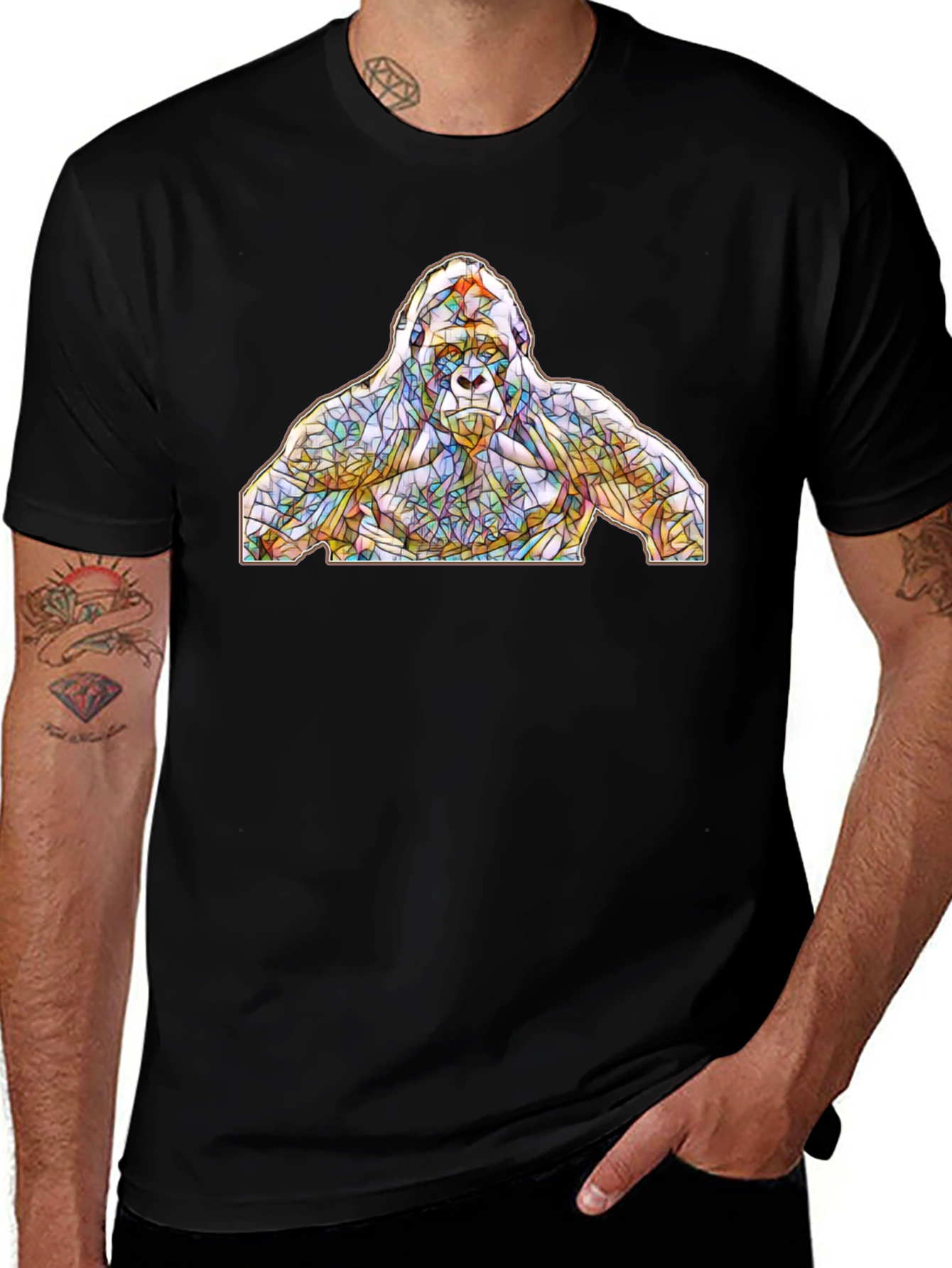 Stained Glass Gorilla Graphic T-Shirt - Black