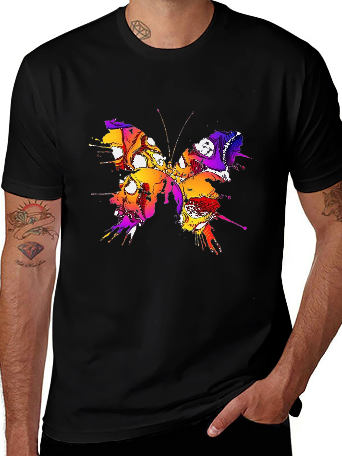 Butterfly Skull Graphic Tee - Mens Black T-Shirt