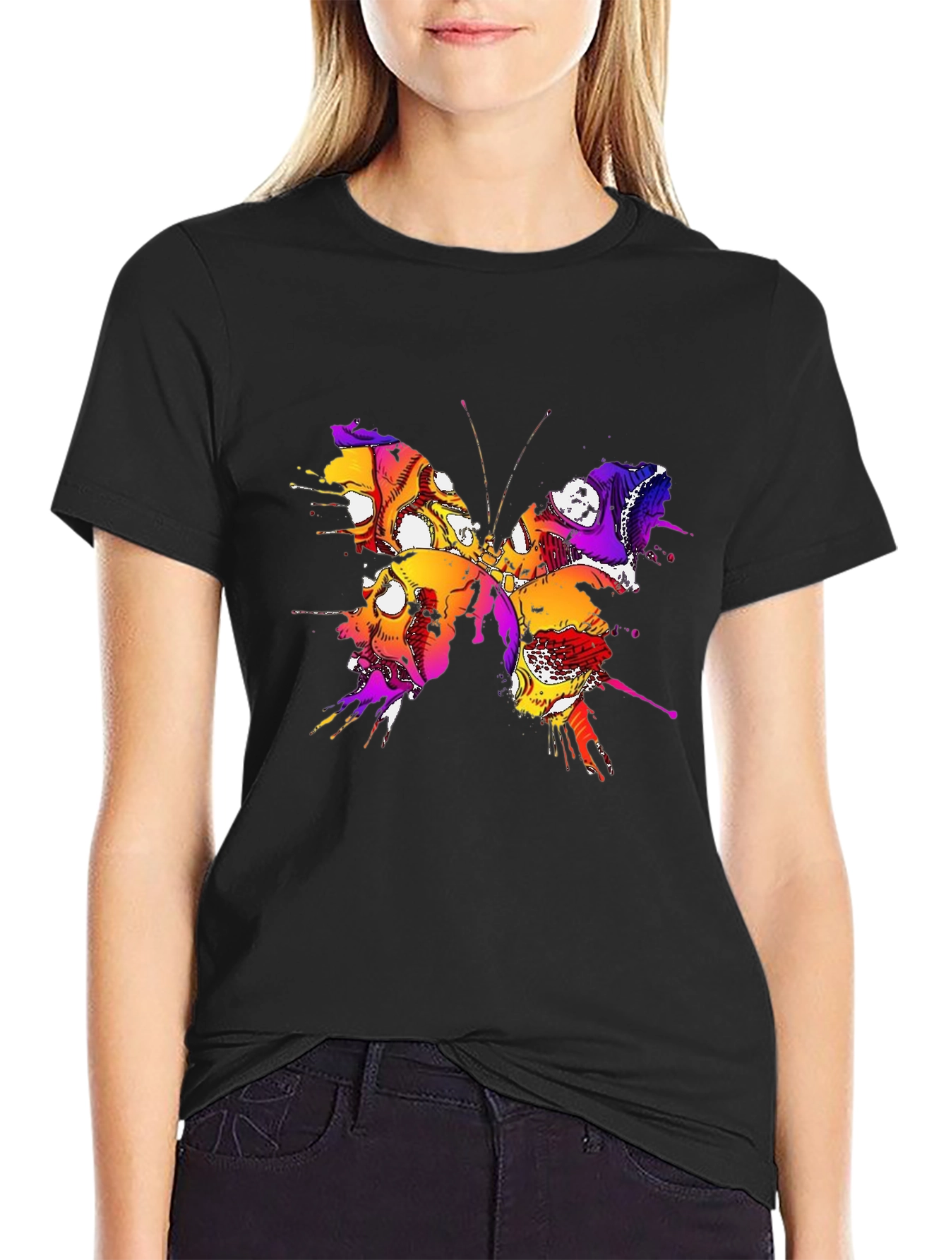 Butterfly Skull Graphic Tee - Mens Black T-Shirt