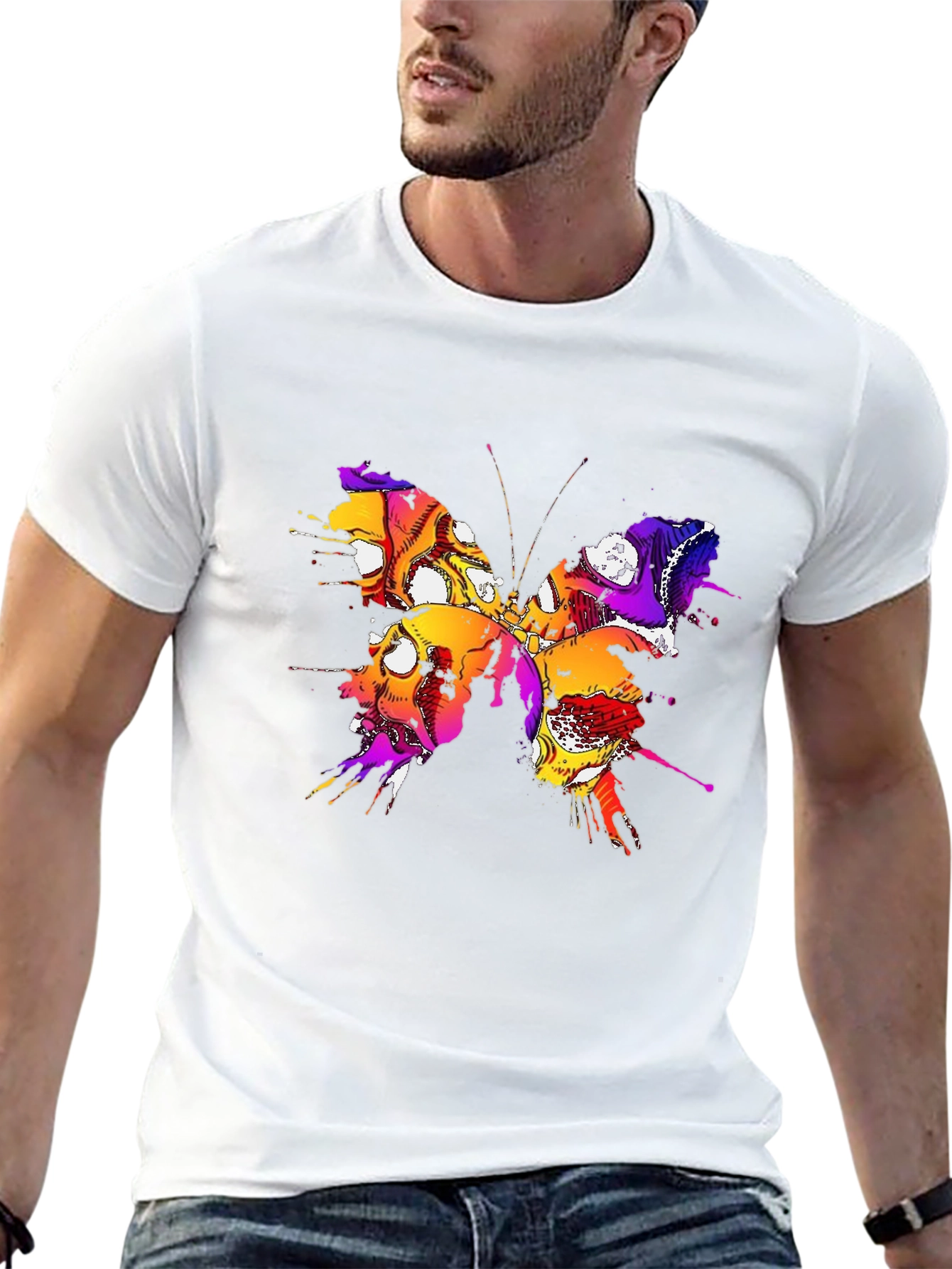 Butterfly Skull Graphic Tee - Mens Black T-Shirt