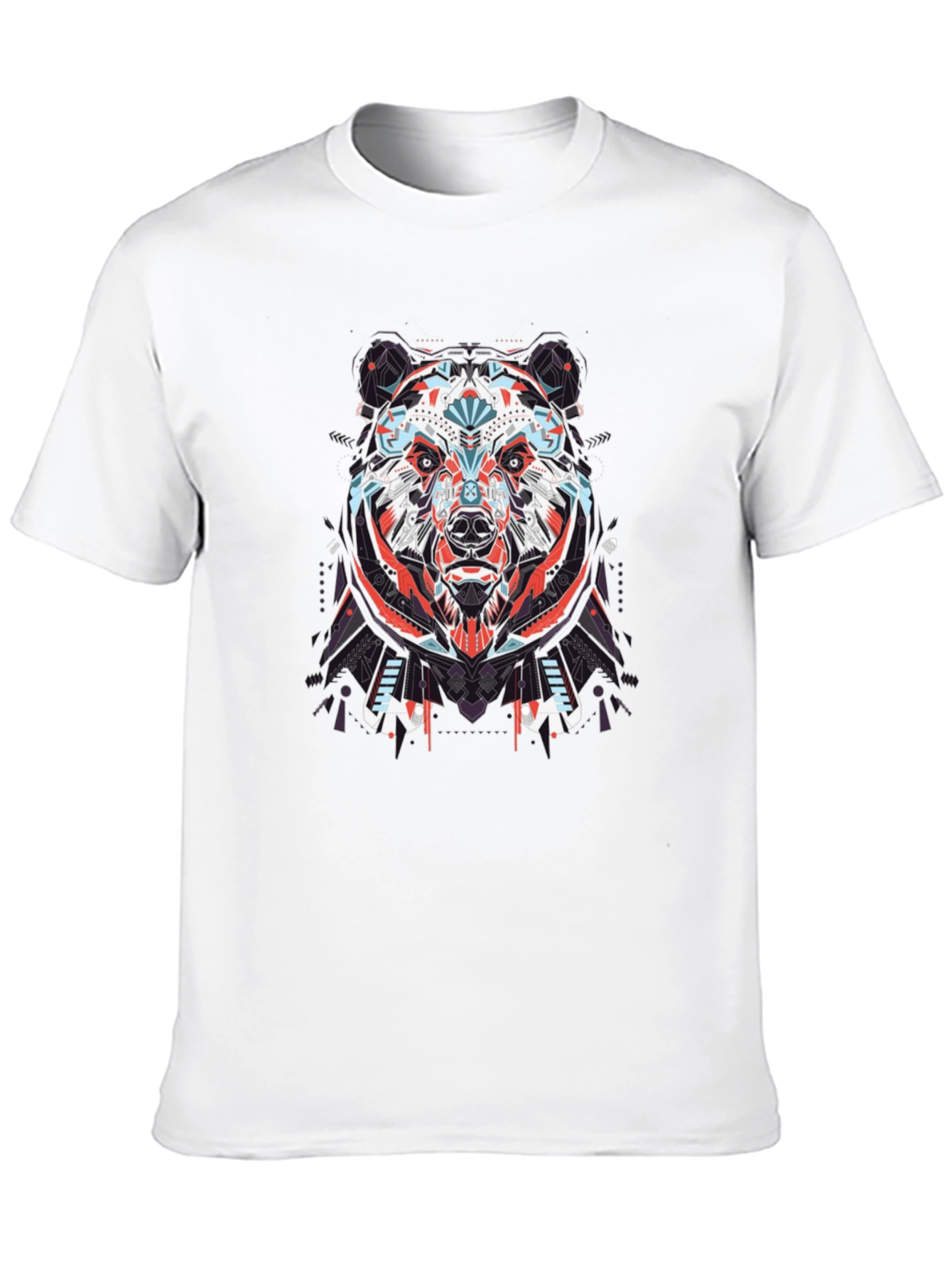 Geometric Bear Graphic Tee - Black Cotton T-Shirt