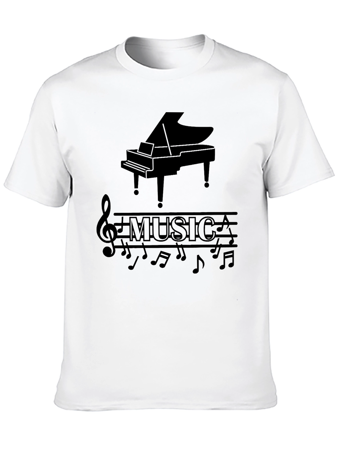 Musical Piano Graphic Print Black T-Shirt