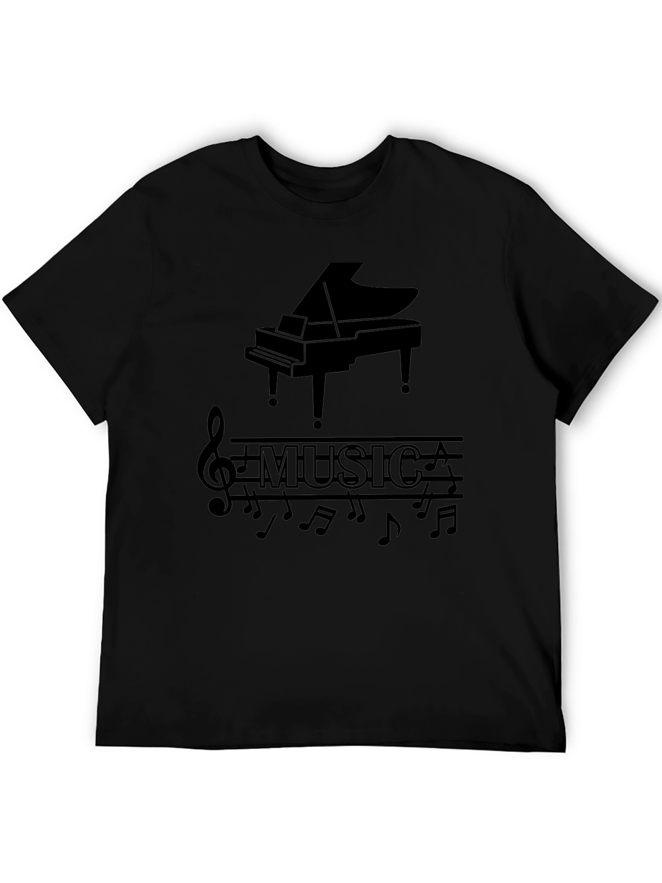 Musical Piano Graphic Print Black T-Shirt
