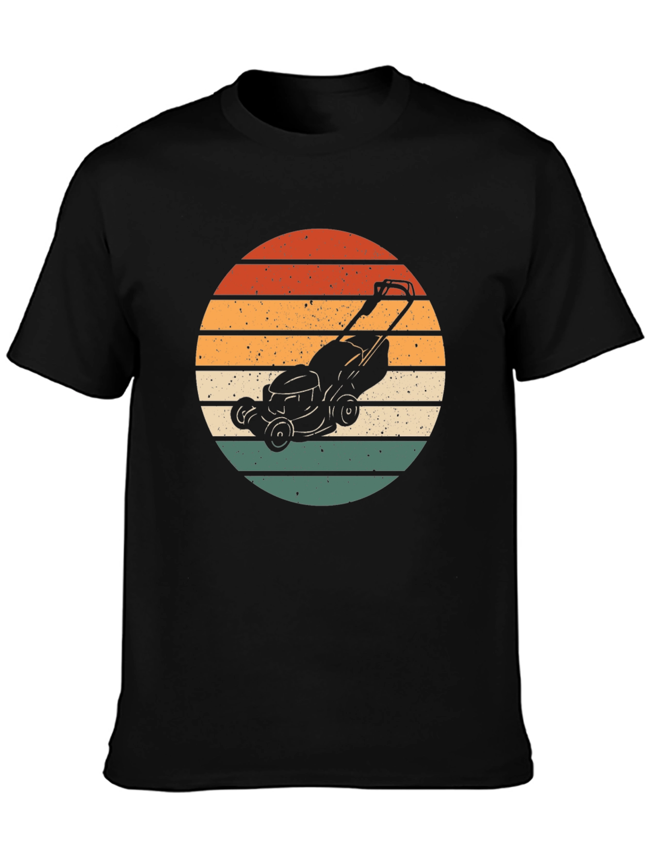 Retro Lawn Mower Sunset Graphic Tee - Black