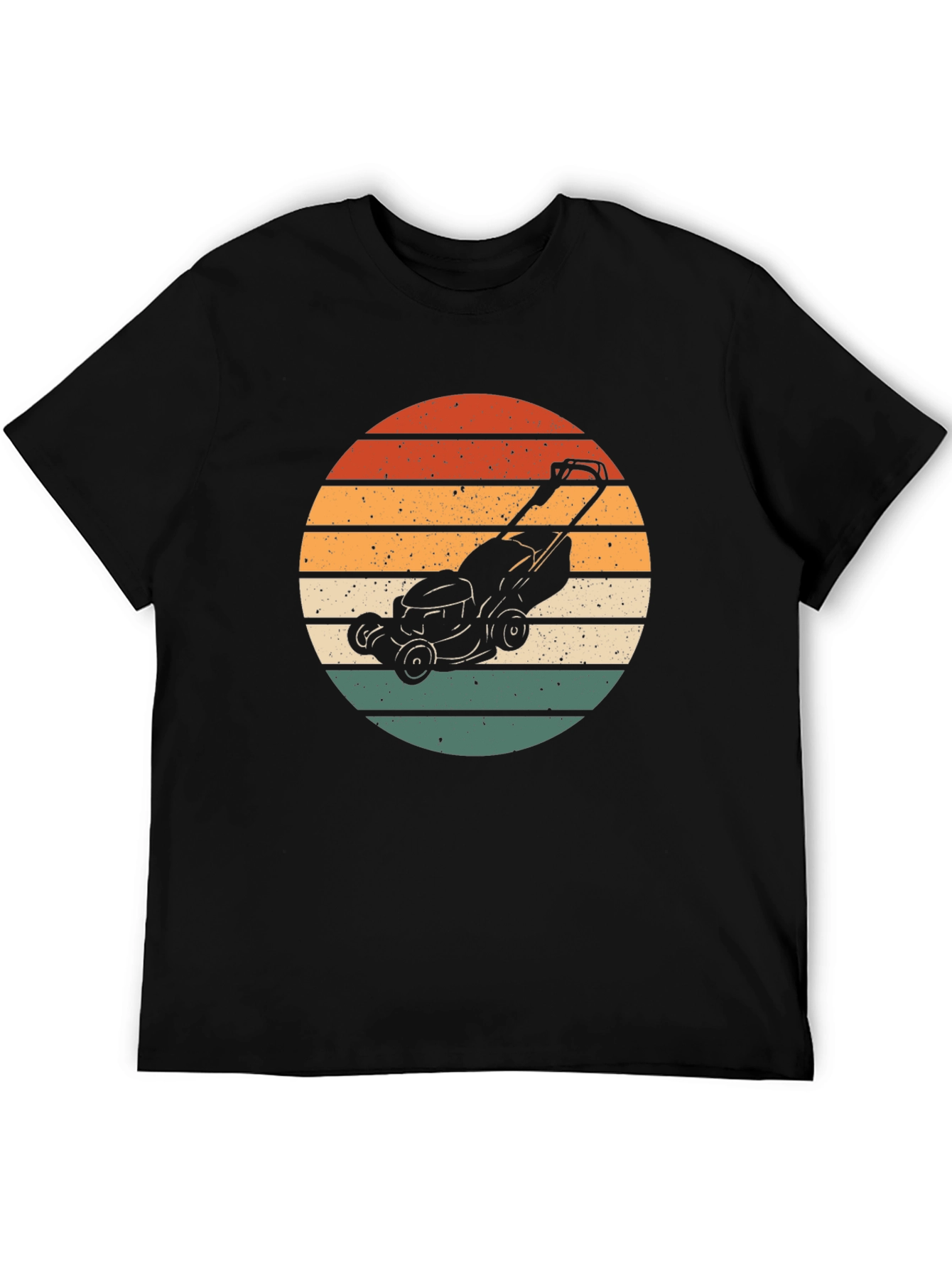 Retro Lawn Mower Sunset Graphic Tee - Black