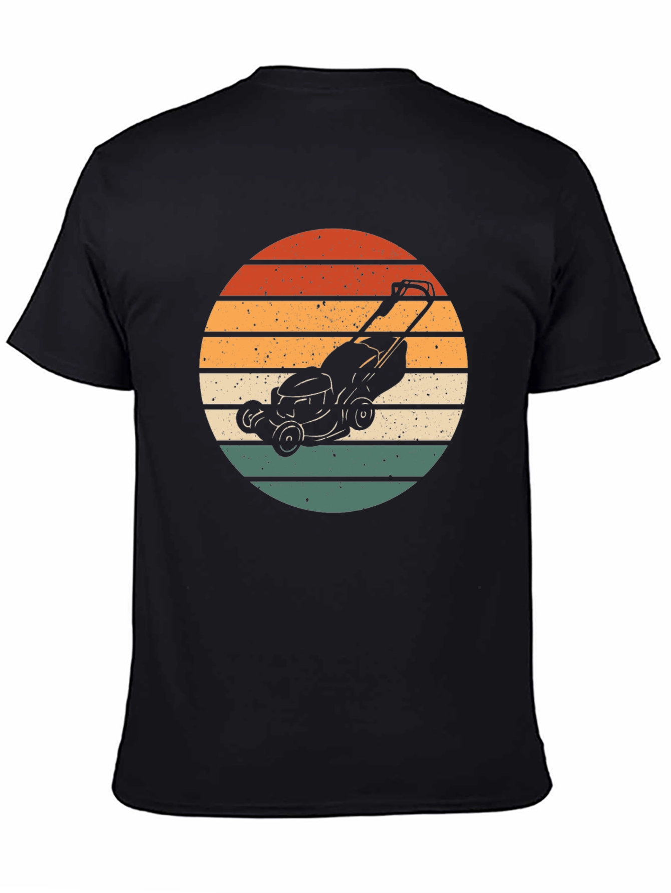 Retro Lawn Mower Sunset Graphic Tee - Black