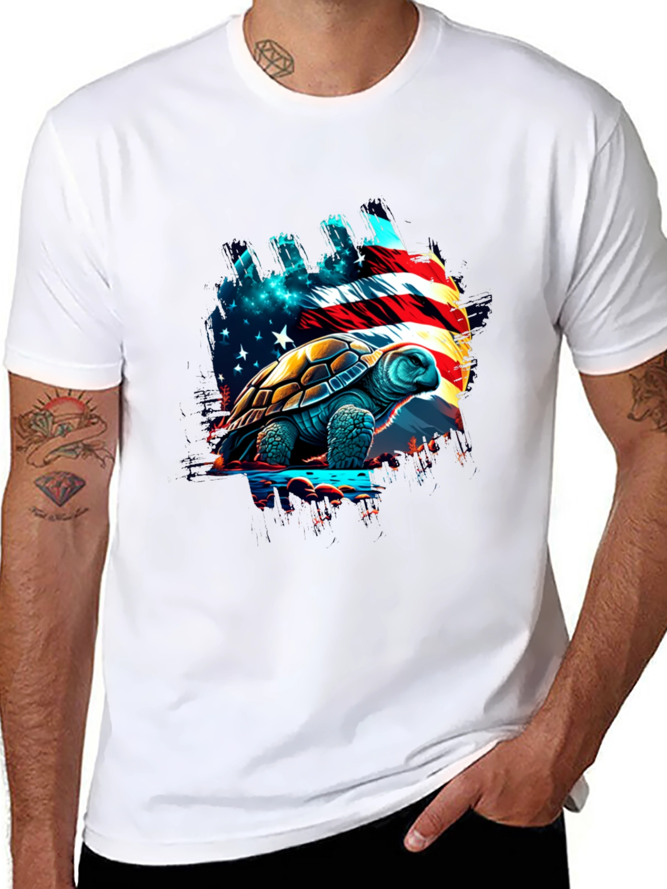Patriotic Turtle T-Shirt: USA Flag Design