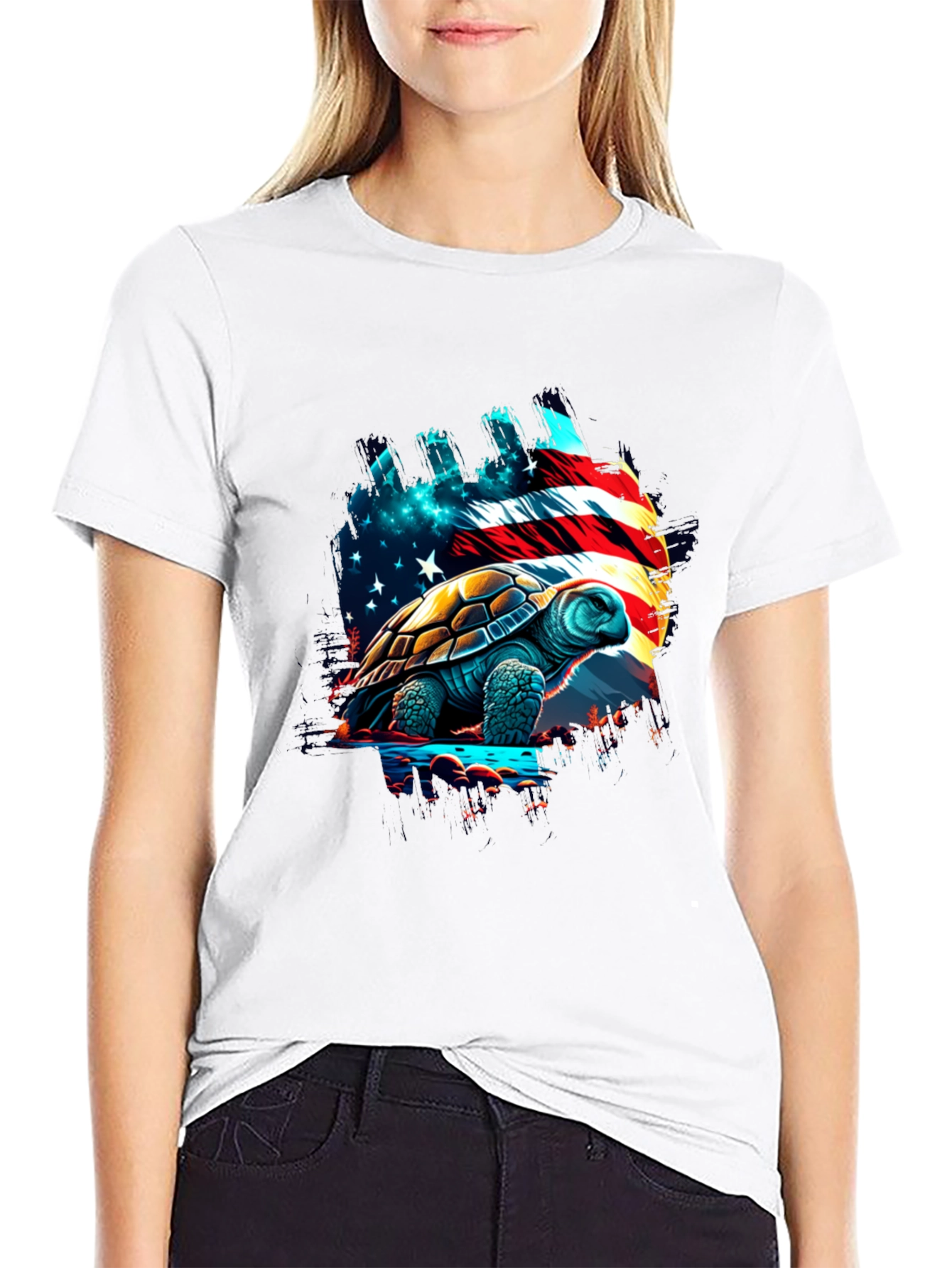 Patriotic Turtle T-Shirt: USA Flag Design