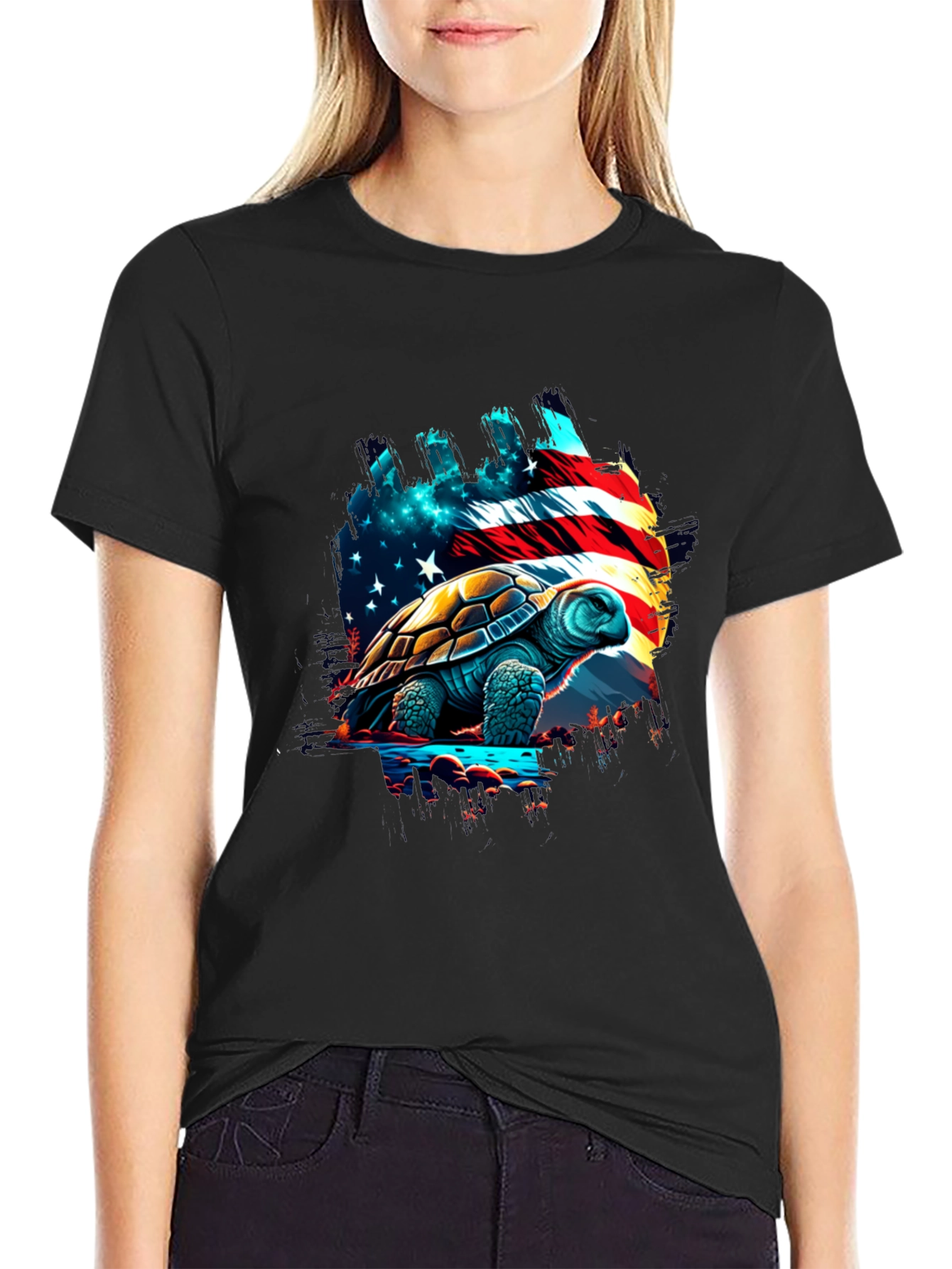 Patriotic Turtle T-Shirt: USA Flag Design