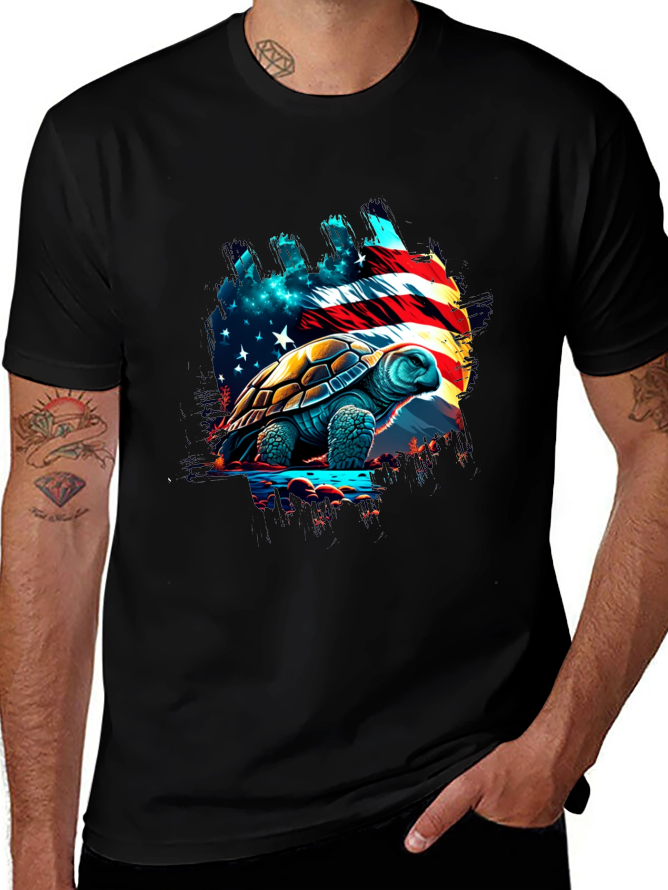 Patriotic Turtle T-Shirt: USA Flag Design