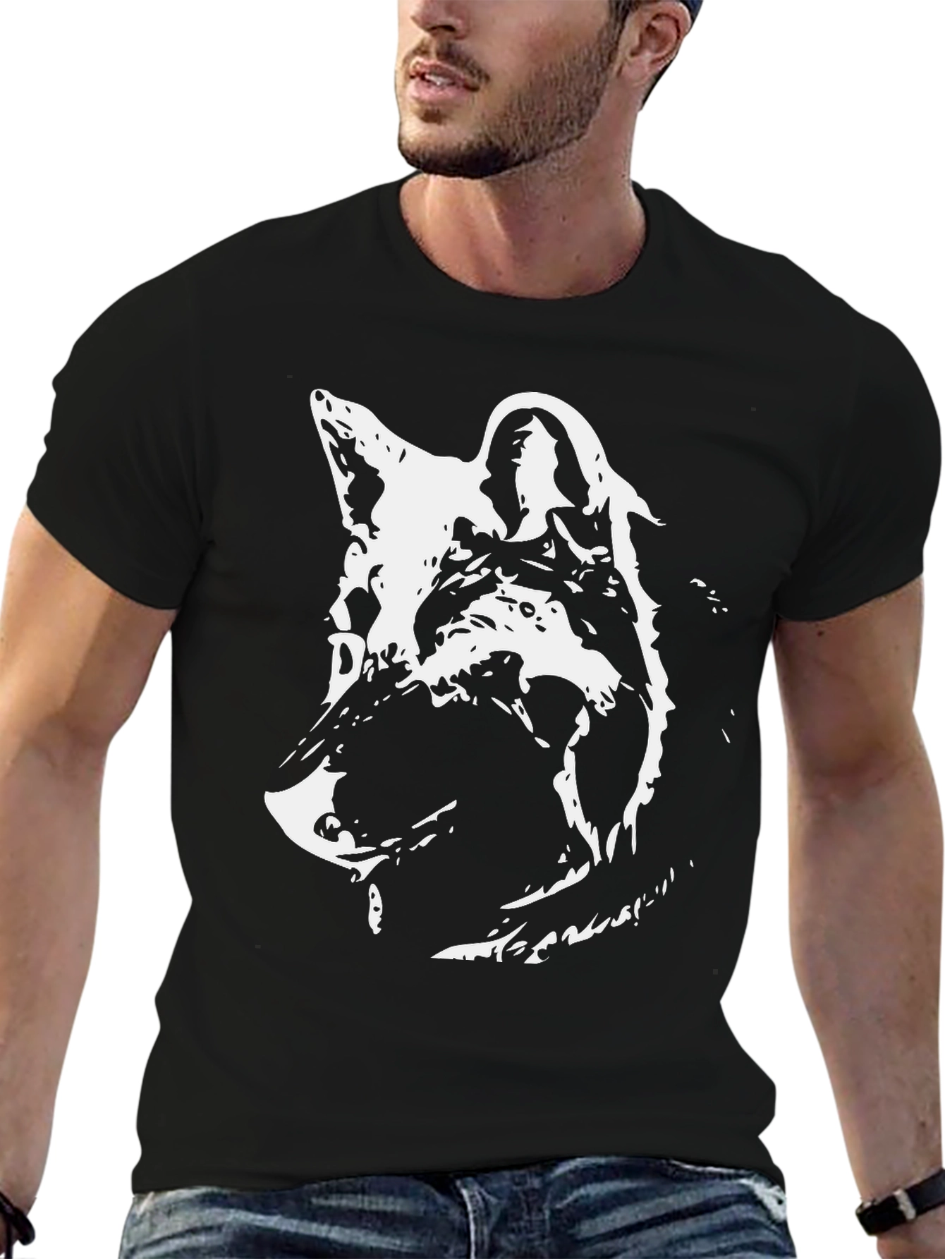 Wolf Graphic Print Black T-Shirt