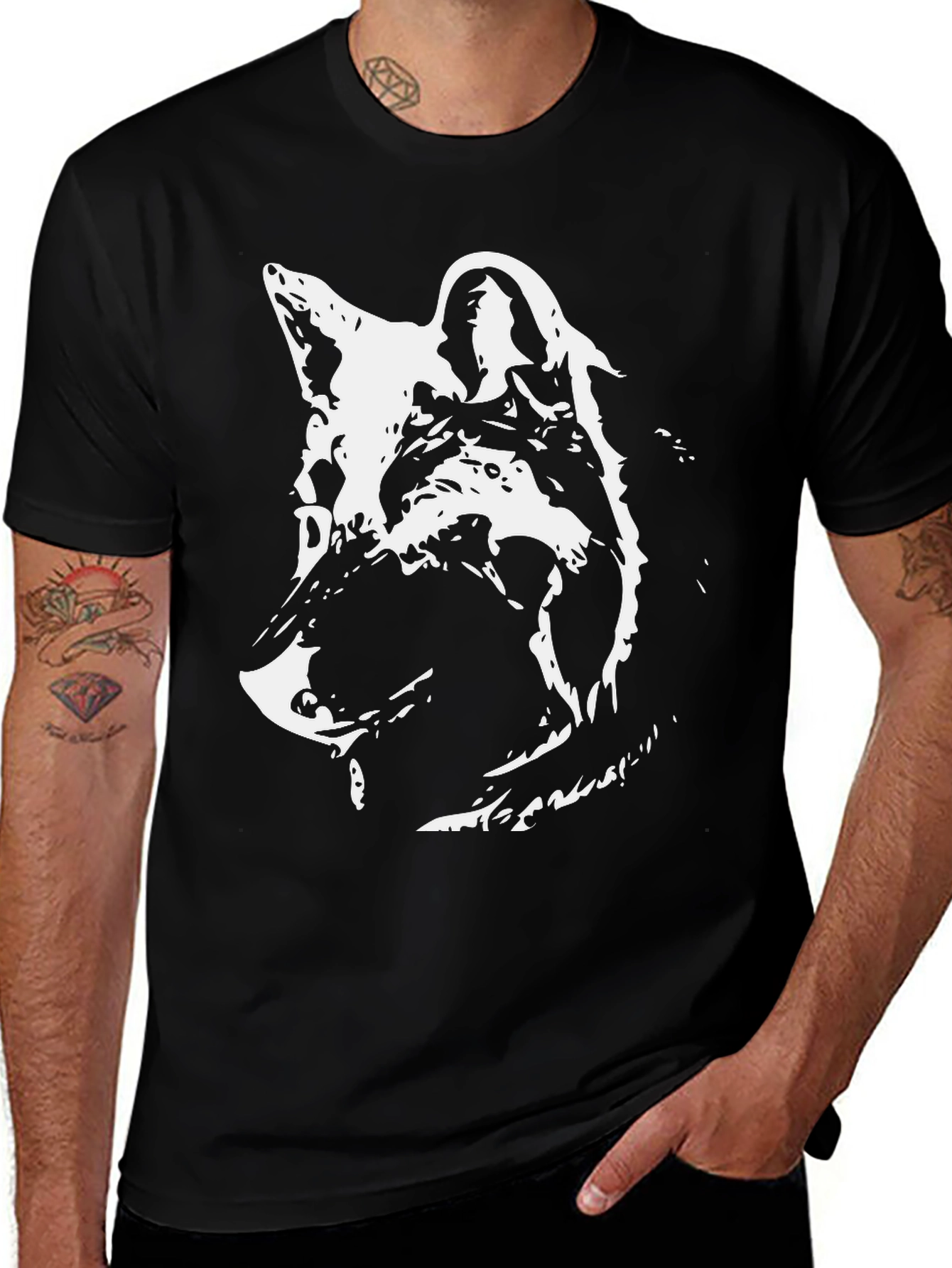 Wolf Graphic Print Black T-Shirt