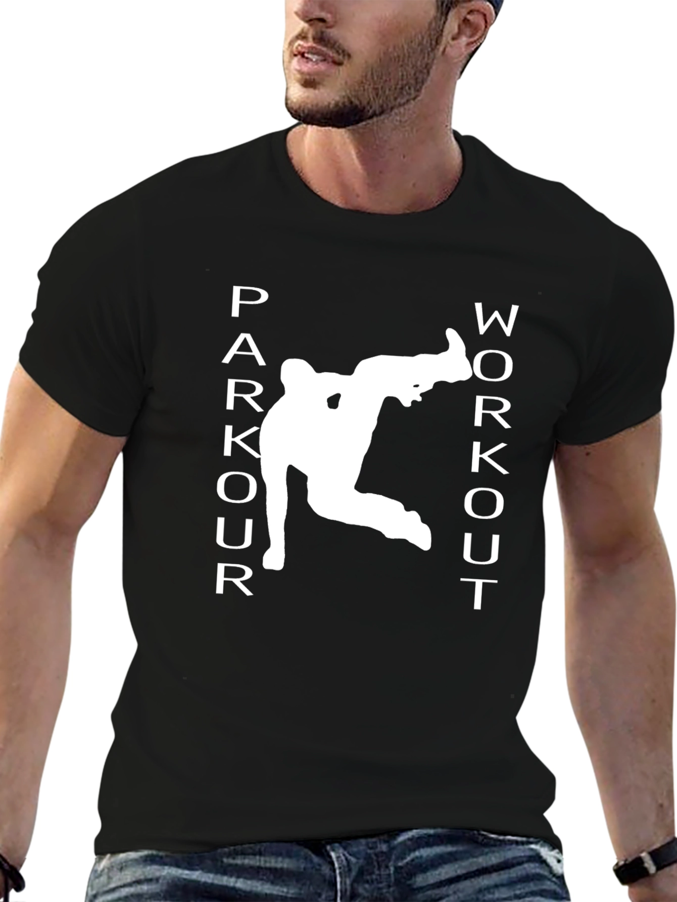 Parkour Workout Graphic Tee - Black Athletic T-Shirt