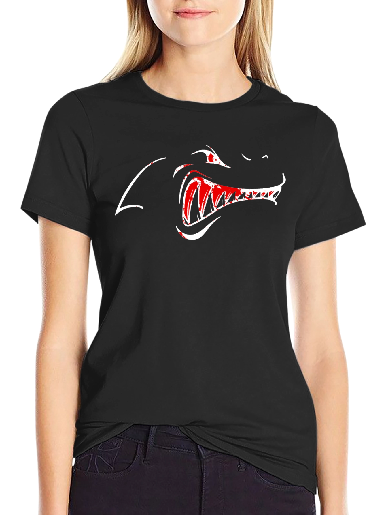 Shark Graphic Print Black Tee