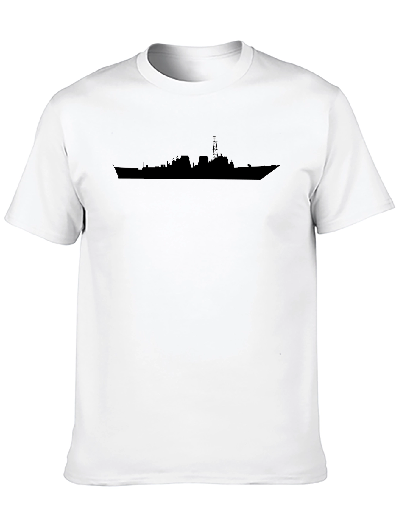 Black T-Shirt with Naval Ship Silhouette Graphic